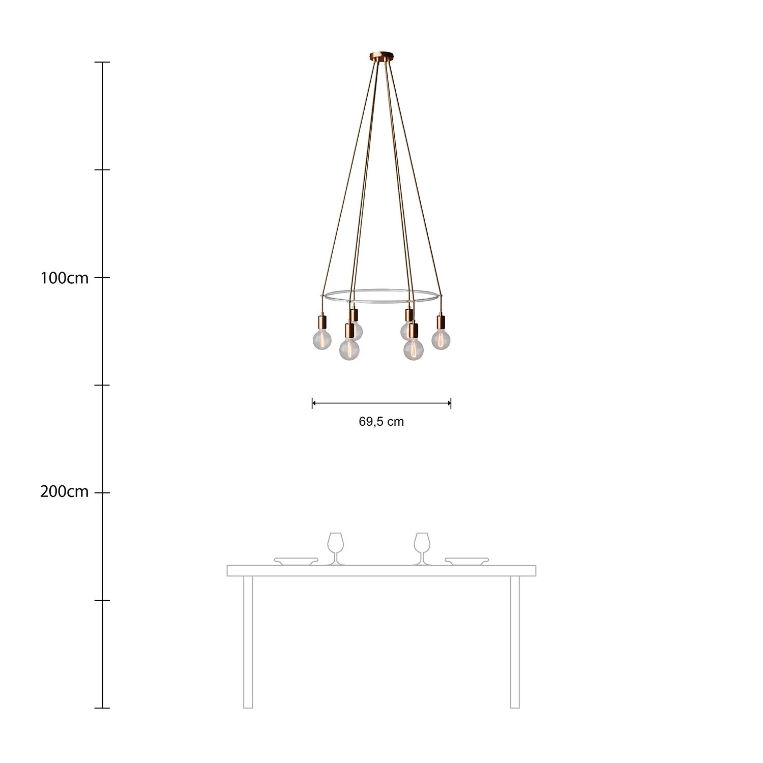 Cage chandelier with 6 globe drops - Satin copper - Image 6