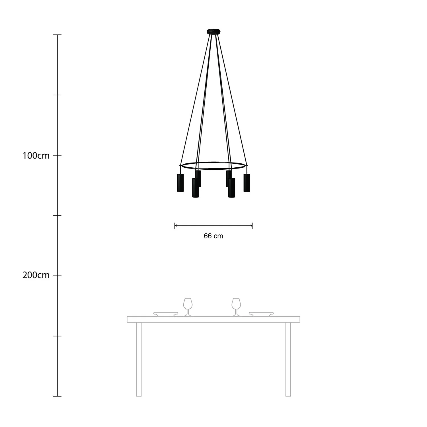 Cage chandelier with 6 Tub-E14 drops - Black - Image 6