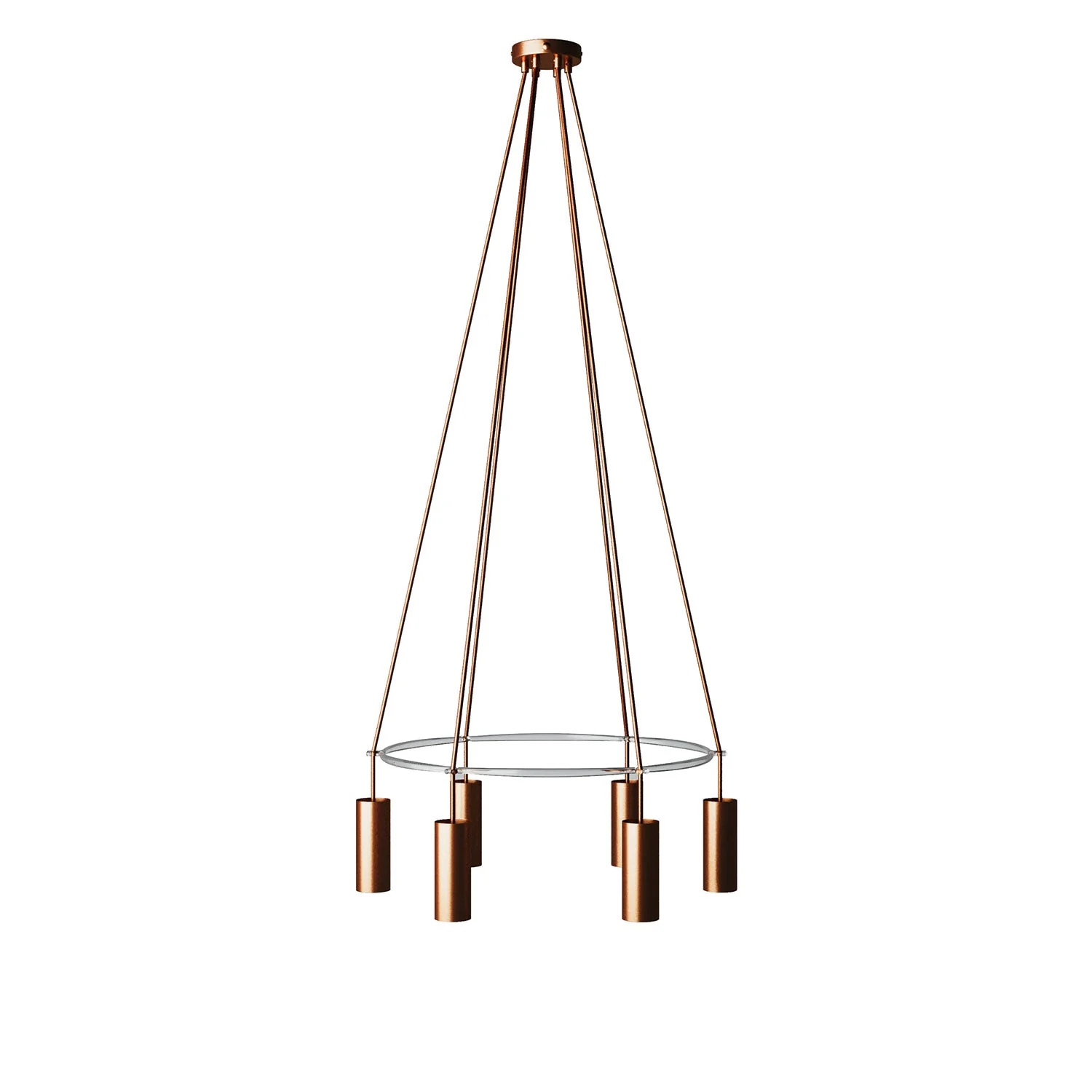 Cage chandelier with 6 Tub-E14 drops - Satin copper