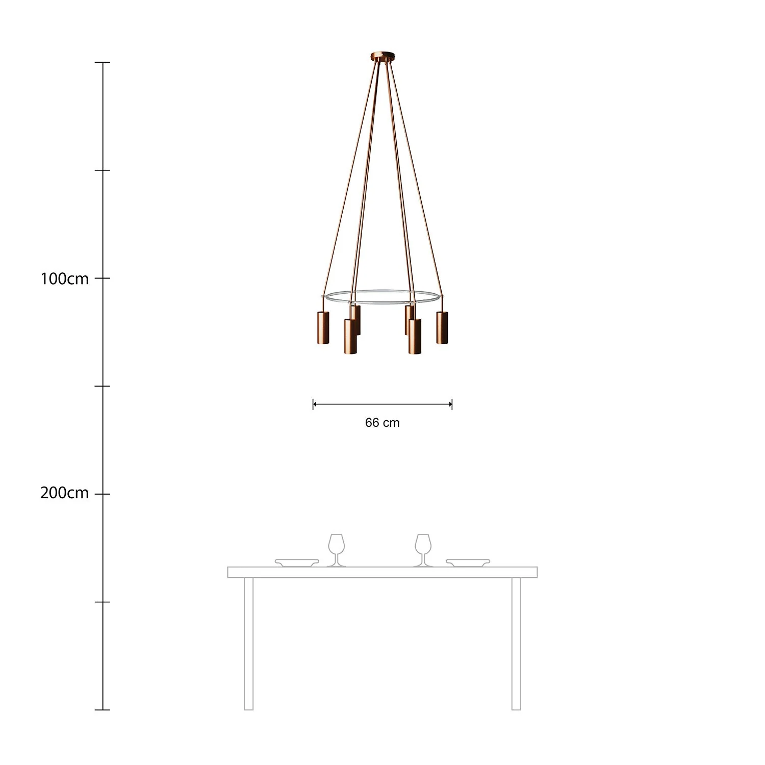 Cage chandelier with 6 Tub-E14 drops - Satin copper - Image 6