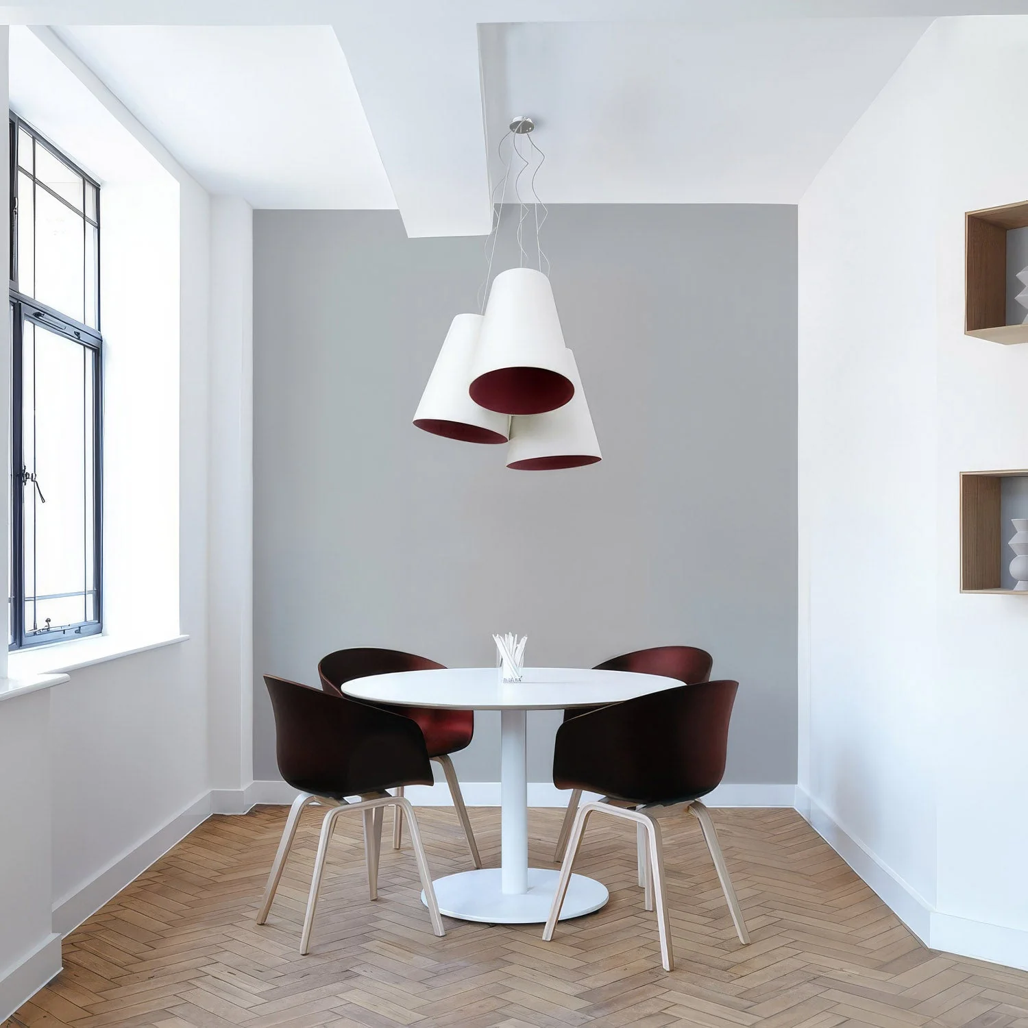 Trittico chandelier with cone-shaped bicolour lampshades in Hazelnut and Bordeaux - Made in Italy - Image 2