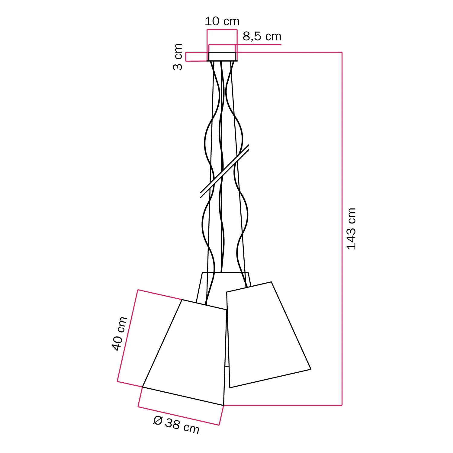 Trittico chandelier with cone-shaped bicolour lampshades in Hazelnut and Bordeaux - Made in Italy - Image 4