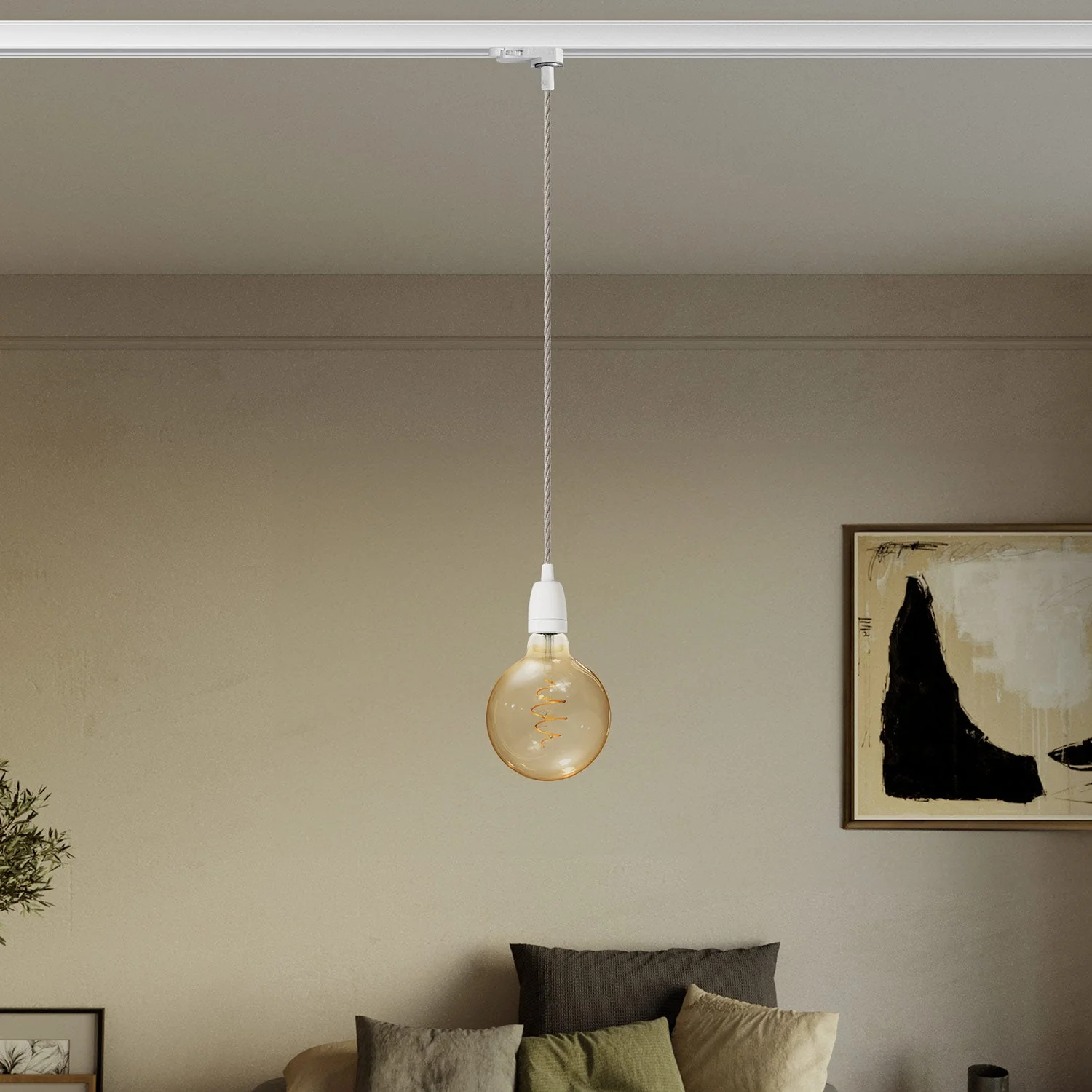 Classic pendant lamp for tracks with porcelain finishes - White - Image 2