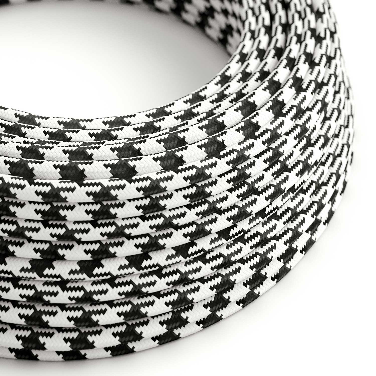 Cloth Covered Wire – Black & White Houndstooth RP04 – UL Listed