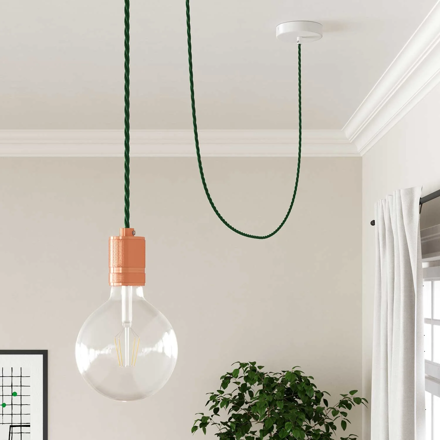 Braided fabric electric cable in Forest Green - The Original Creative Cables, designed to enhance your chandeliers - TM21 - Image 4
