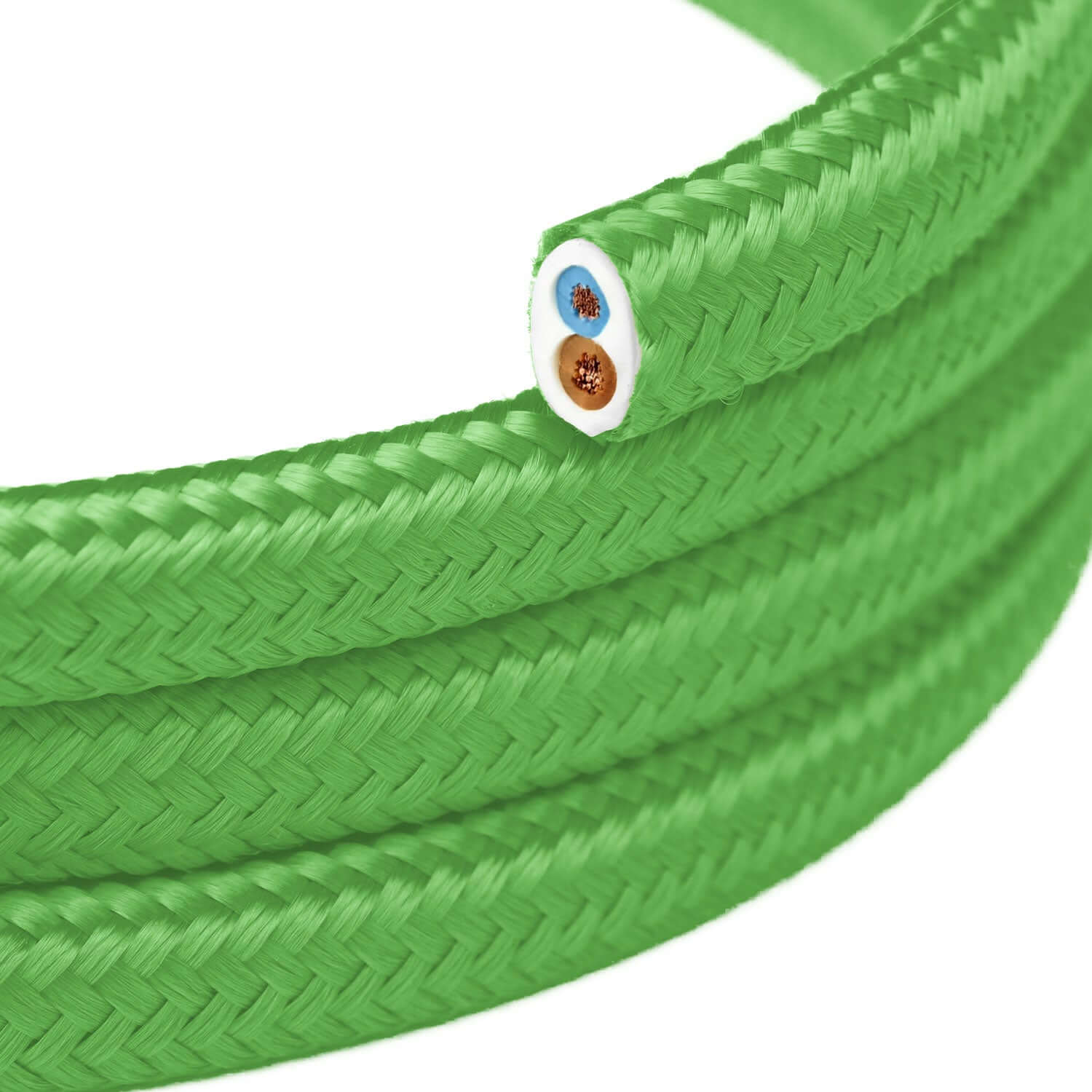 Flat electric cable in glossy Lime Green fabric - PM18