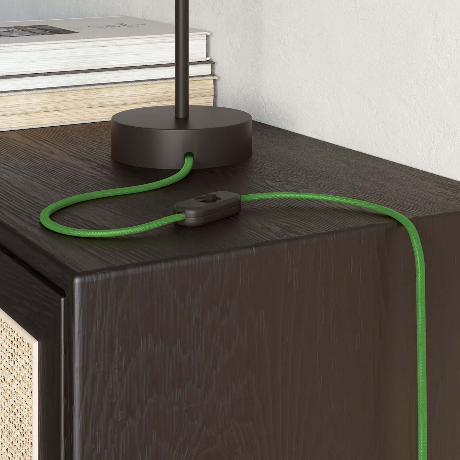 Flat electric cable in glossy Lime Green fabric - PM18 - Image 3