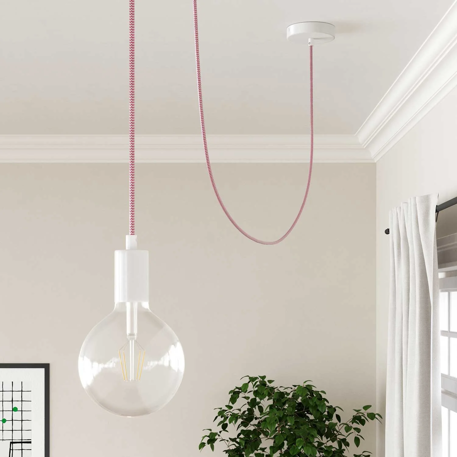 Cloth Covered Wire - Fuchsia & White Chevron RZ08 - UL Listed - Image 3