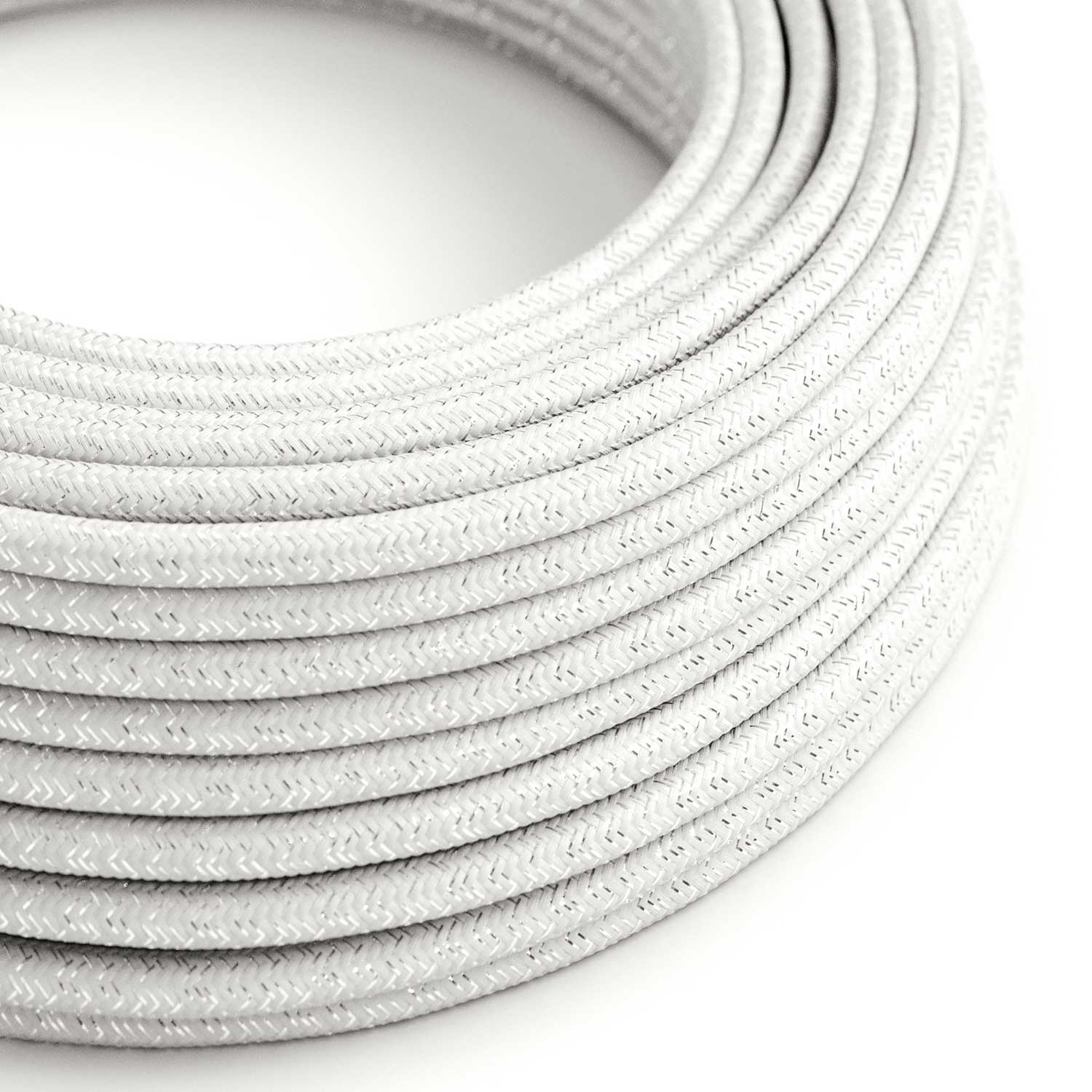 Electric cable covered in glossy and glittery White - The Original Creative Cables, for unique lighting decorations - RL01