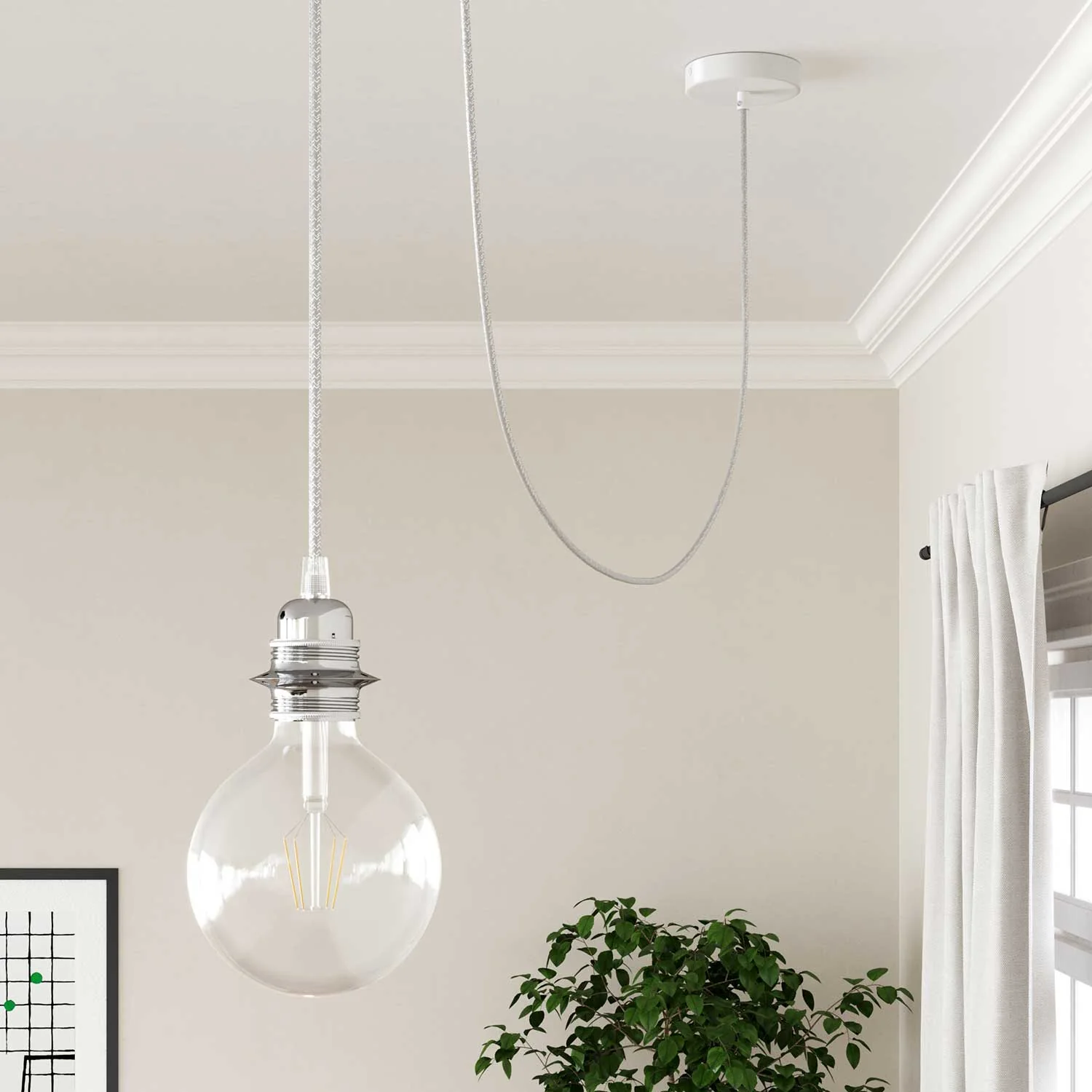 Electric cable covered in glossy and glittery White - The Original Creative Cables, for unique lighting decorations - RL01 - Image 4