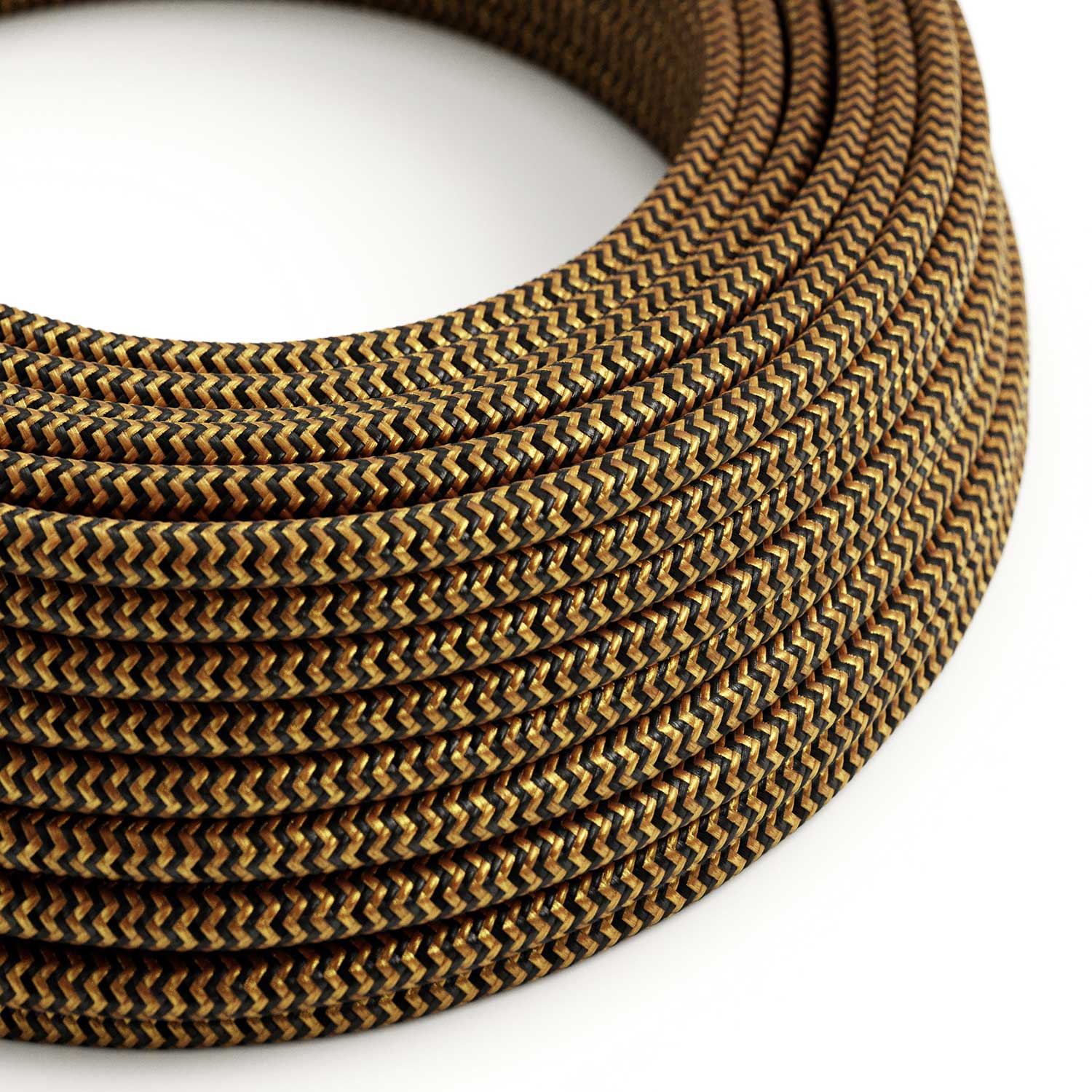 Cloth-Covered Wire - Gold & Black Rayon Chevron RZ24 - UL Listed