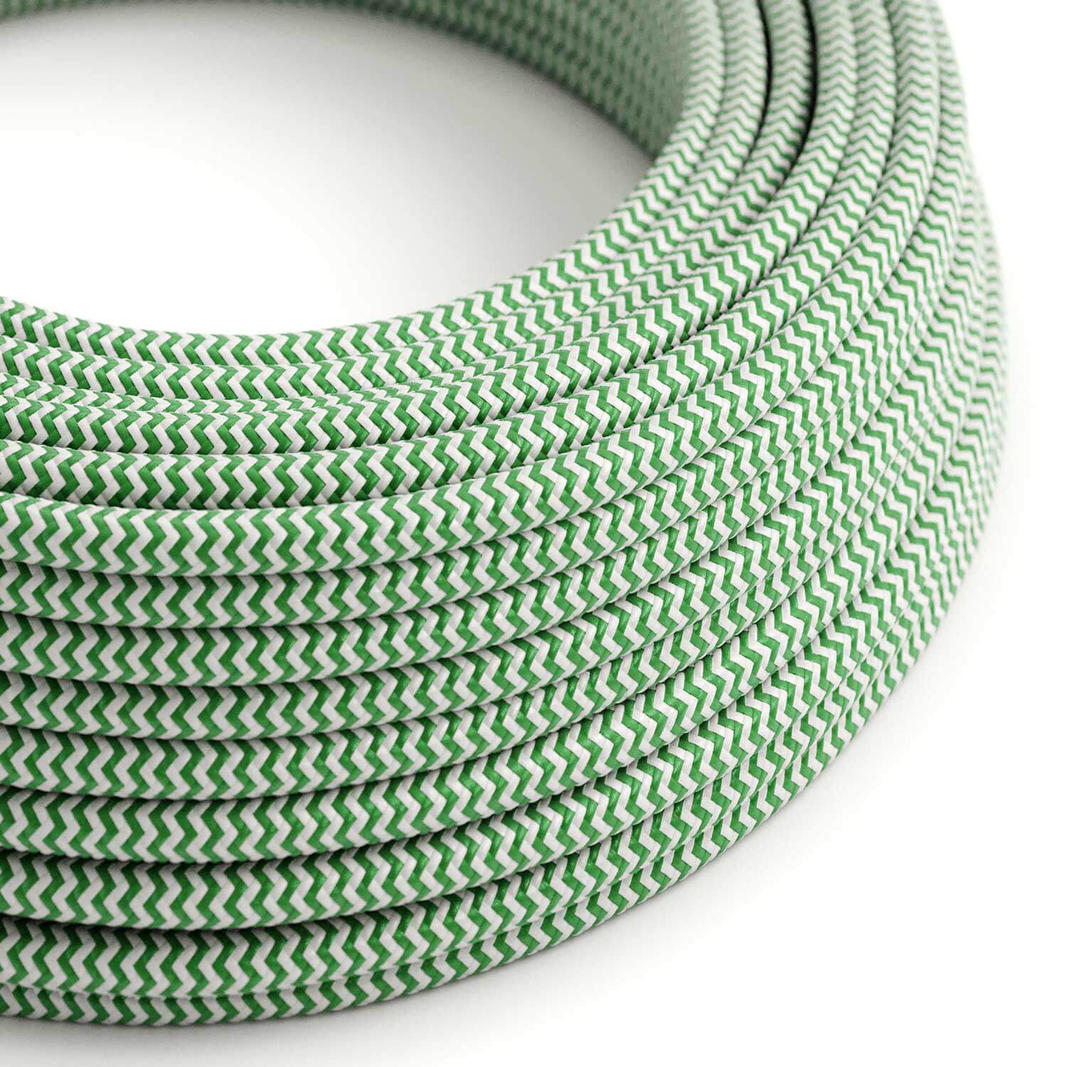 Electric cable covered in fabric Meadow Green and Optical White ZigZag - The Original Creative Cables, for your lamps - RZ06