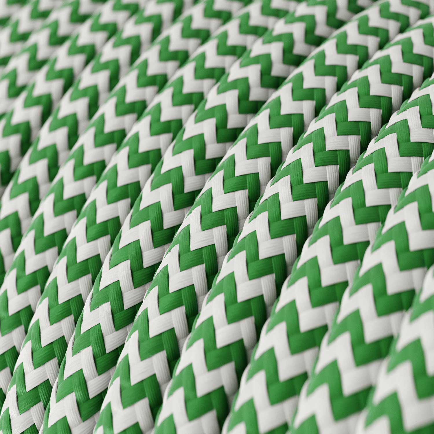 Electric cable covered in fabric Meadow Green and Optical White ZigZag - The Original Creative Cables, for your lamps - RZ06 - Image 2