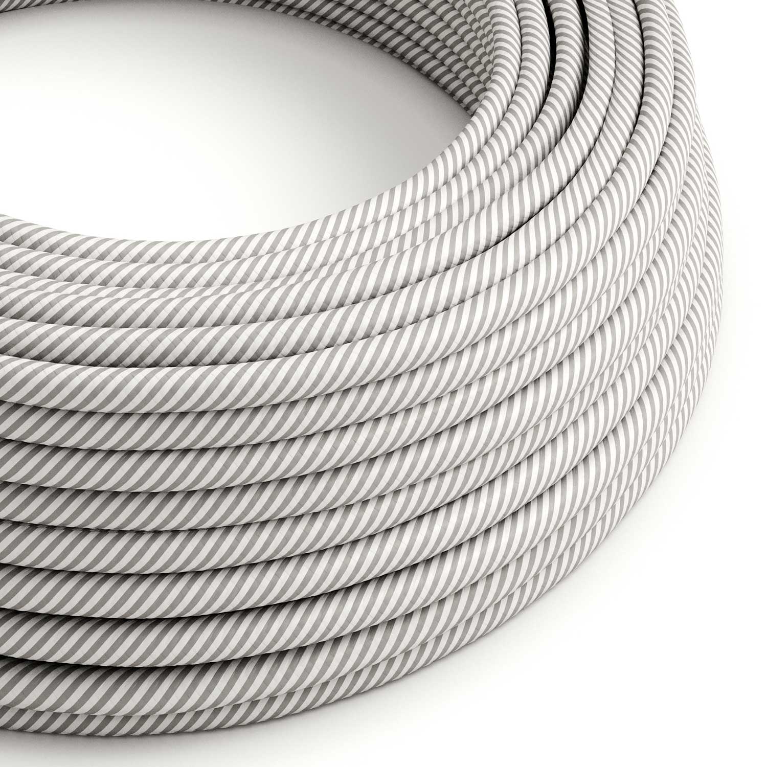 Electric cable in Optic White and Aluminium Vertigo fabric – The Original Creative Cables, for unique lamps – ERM46