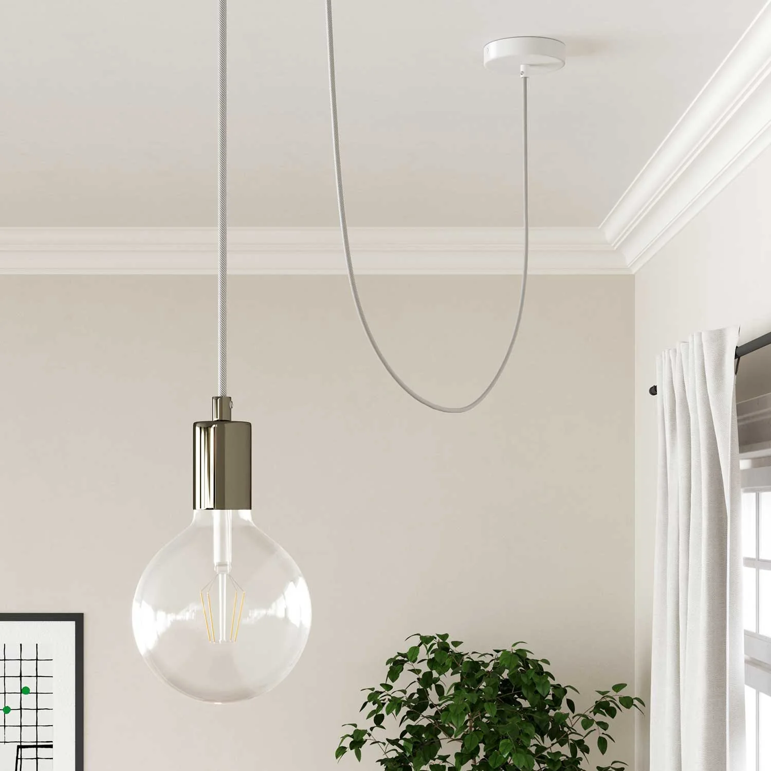 Electric cable in Optic White and Aluminium Vertigo fabric – The Original Creative Cables, for unique lamps – ERM46 - Image 4