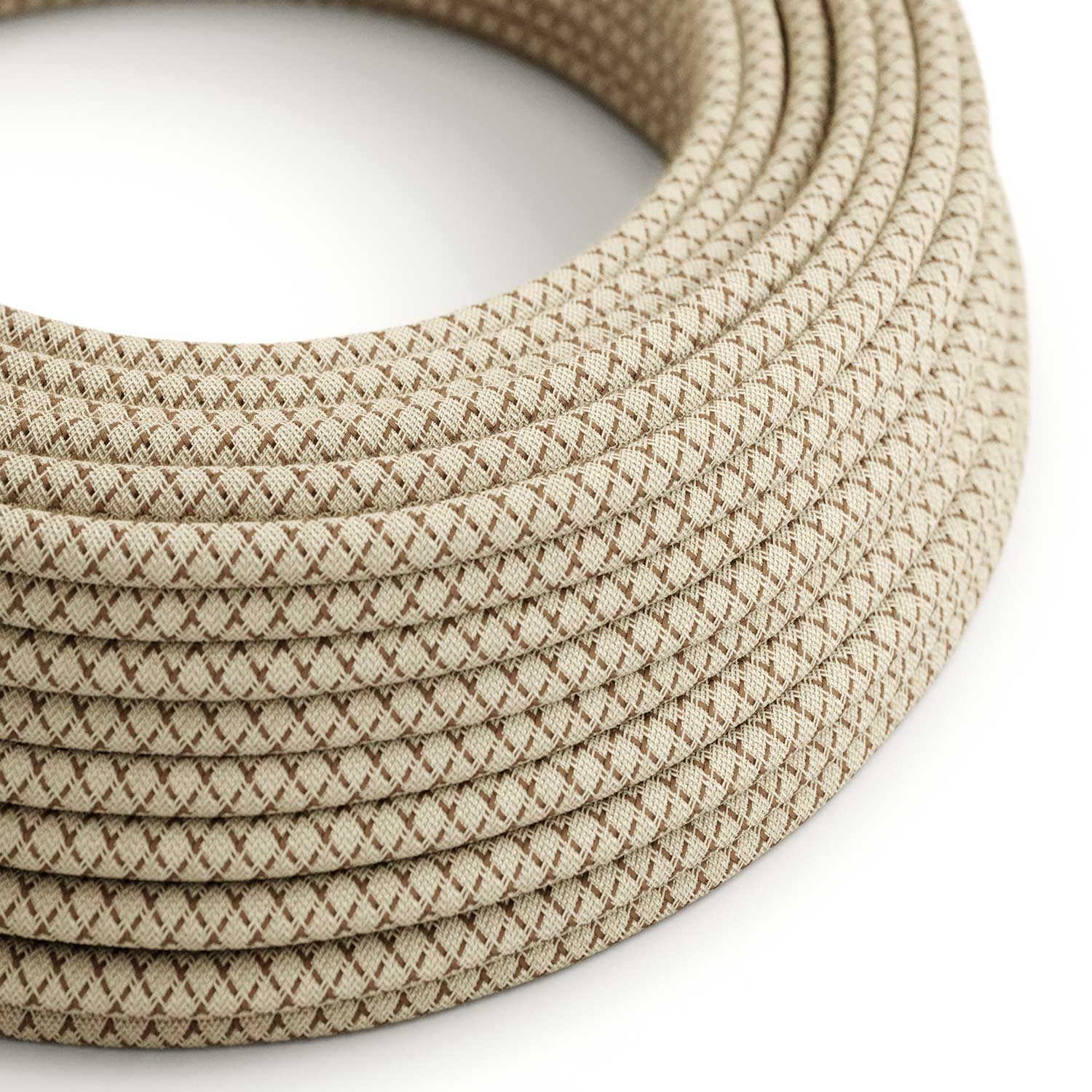 Cloth Covered Wire - Natural & Brown Linen CrissCross RD63 - UL Listed