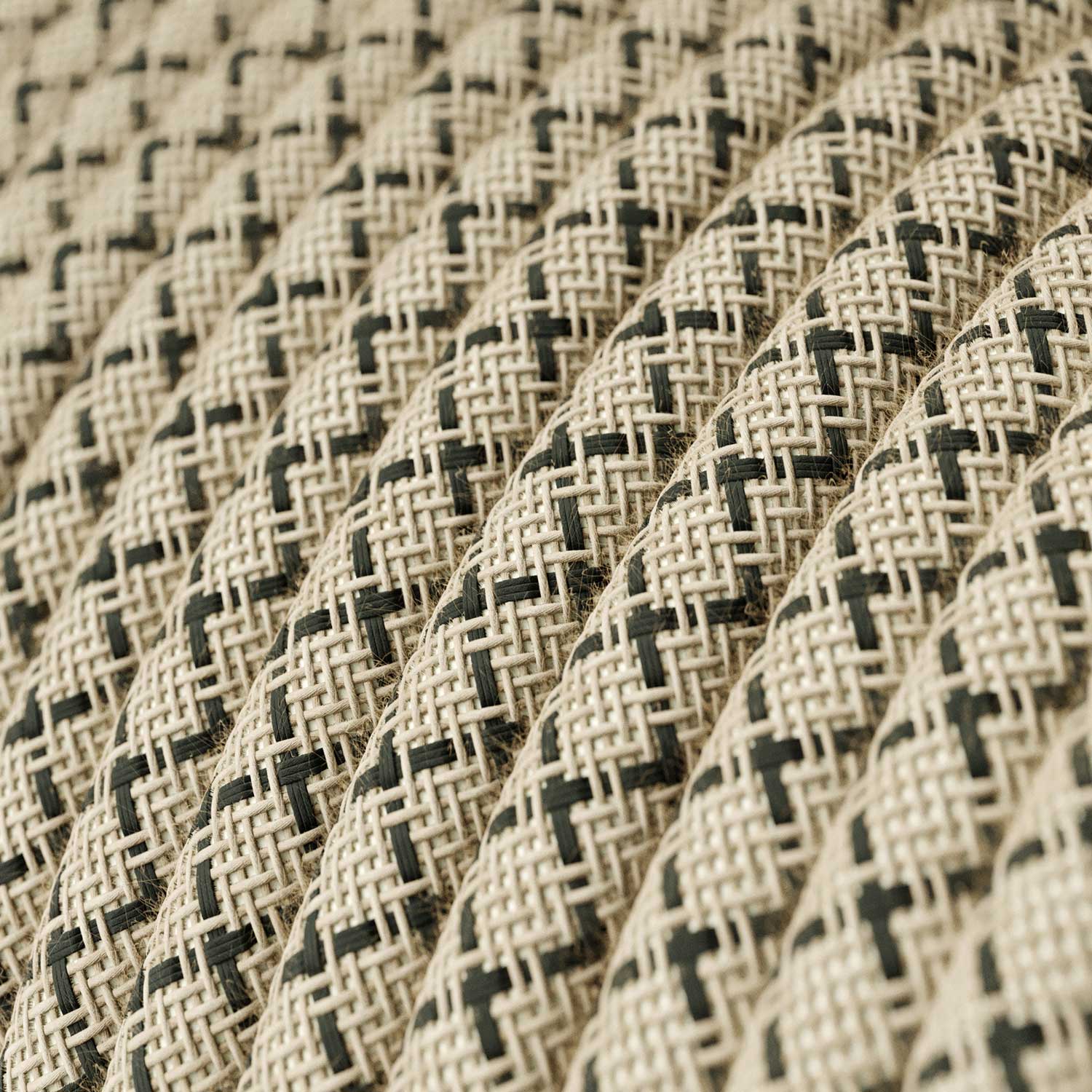 Cloth Covered Wire - Natural & Charcoal Linen CrissCross RD64 - UL Listed - Image 2
