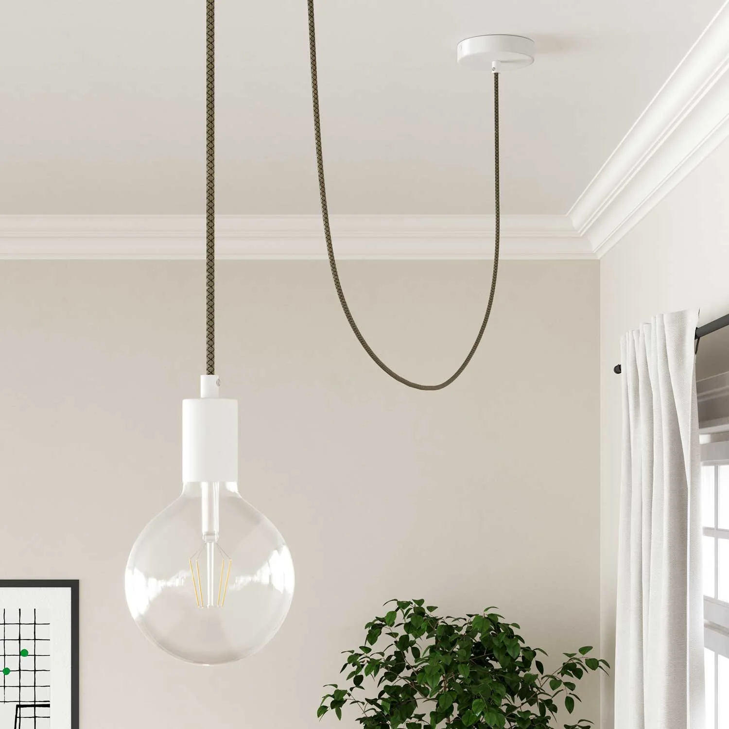 Cloth Covered Wire - Natural & Charcoal Linen CrissCross RD64 - UL Listed - Image 3