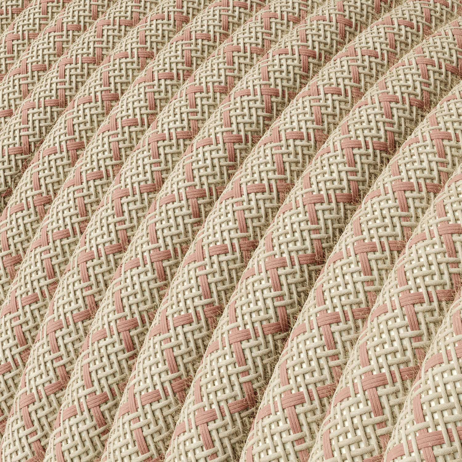 Cloth Covered Wire - Natural & Pink Linen CrissCross RD61 - UL Listed - Image 2