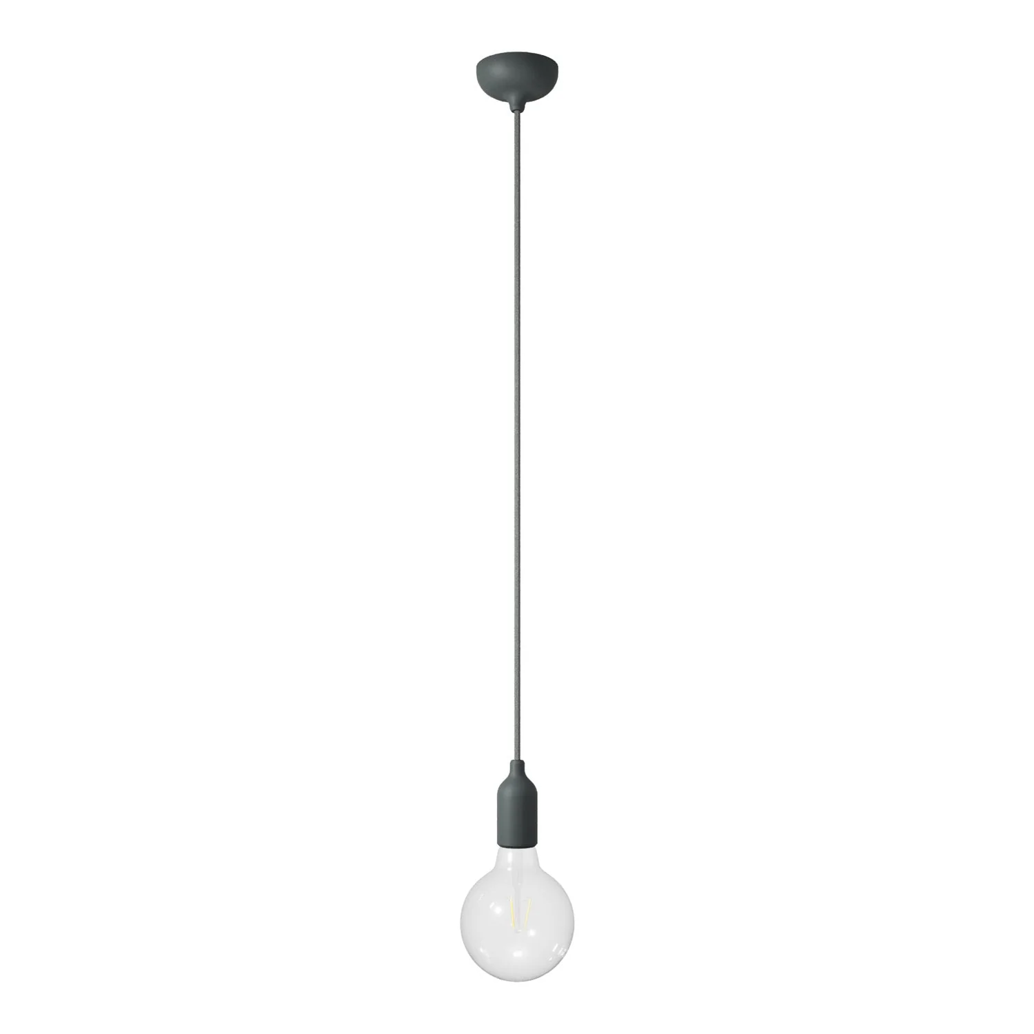 Coloured pendant lamp in silicone with textile cable - Grey