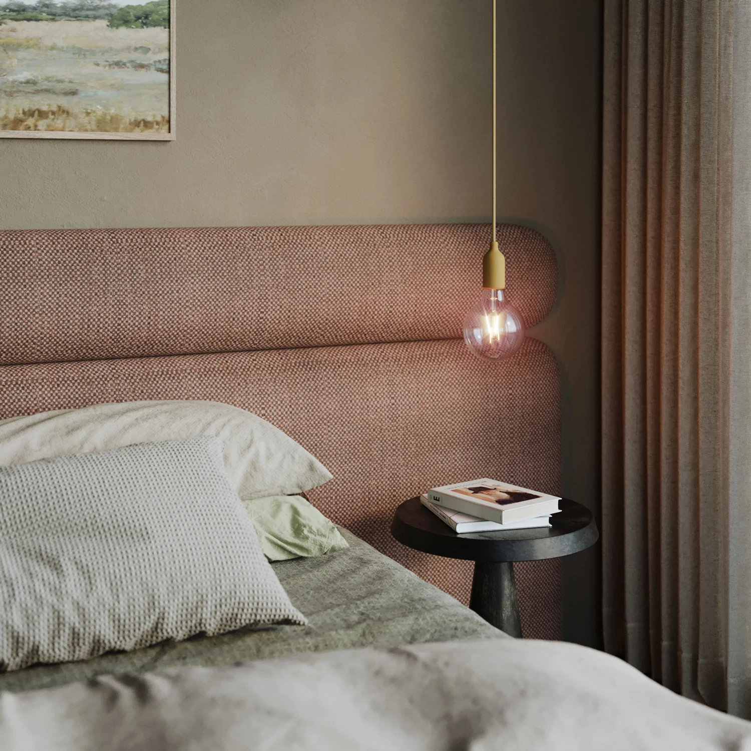 Colourful silicone pendant lamp with fabric cable - Mustard yellow - Image 2