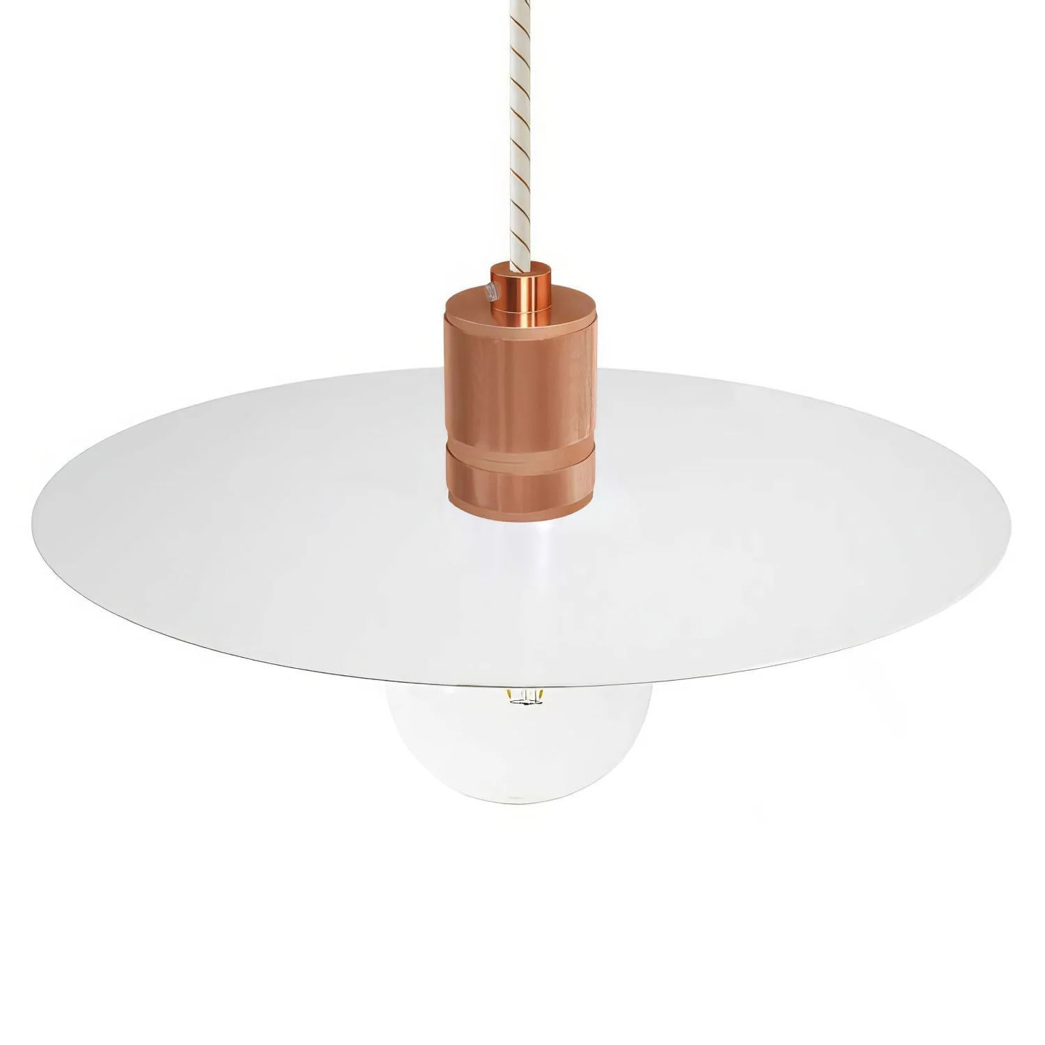 Suspension lamp complete with textile cable, oversized Ellepi lampshade and knurled lamp holder - White