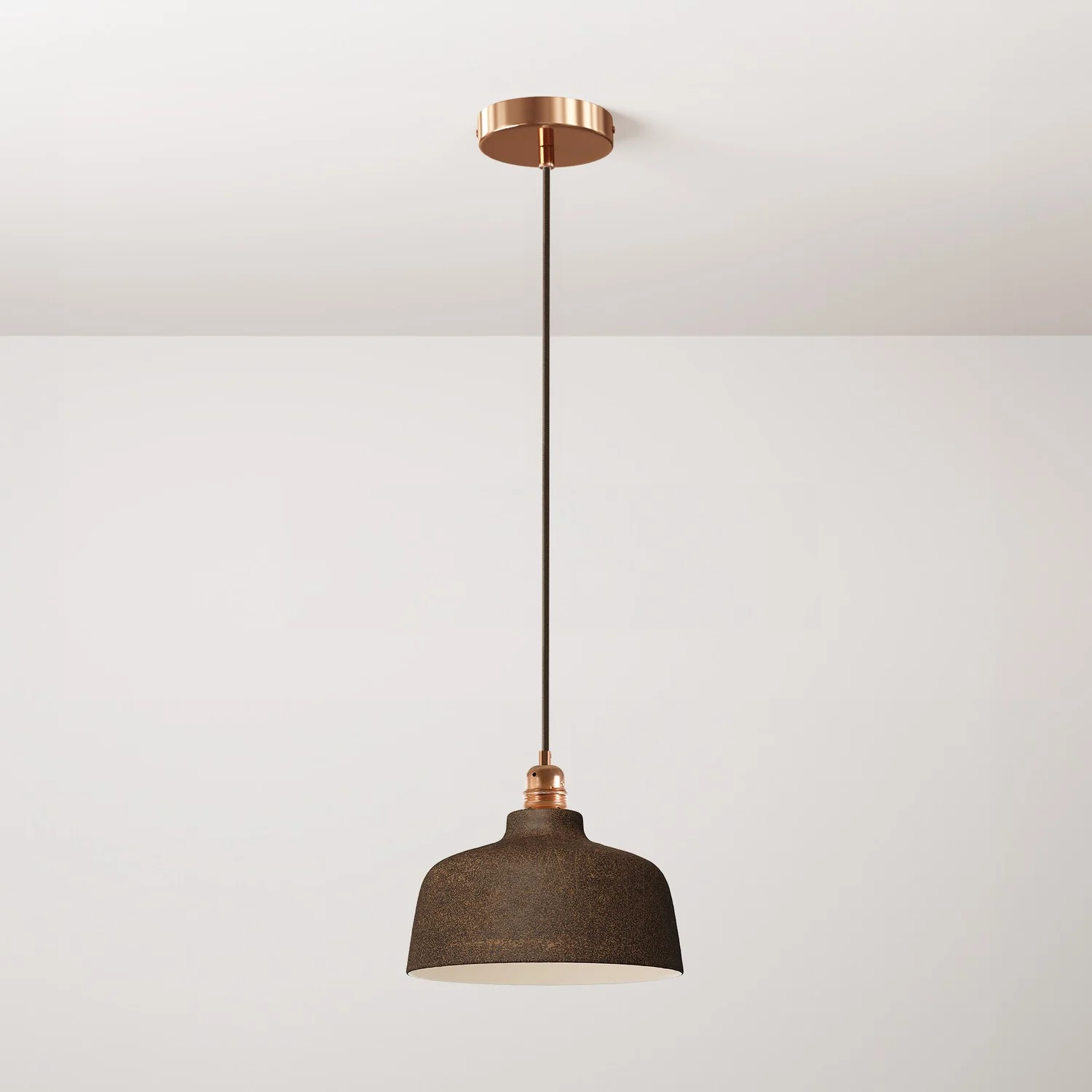 Pendant lamp complete with fabric cable, Coppa ceramic lampshade and metal fittings - Corten effect