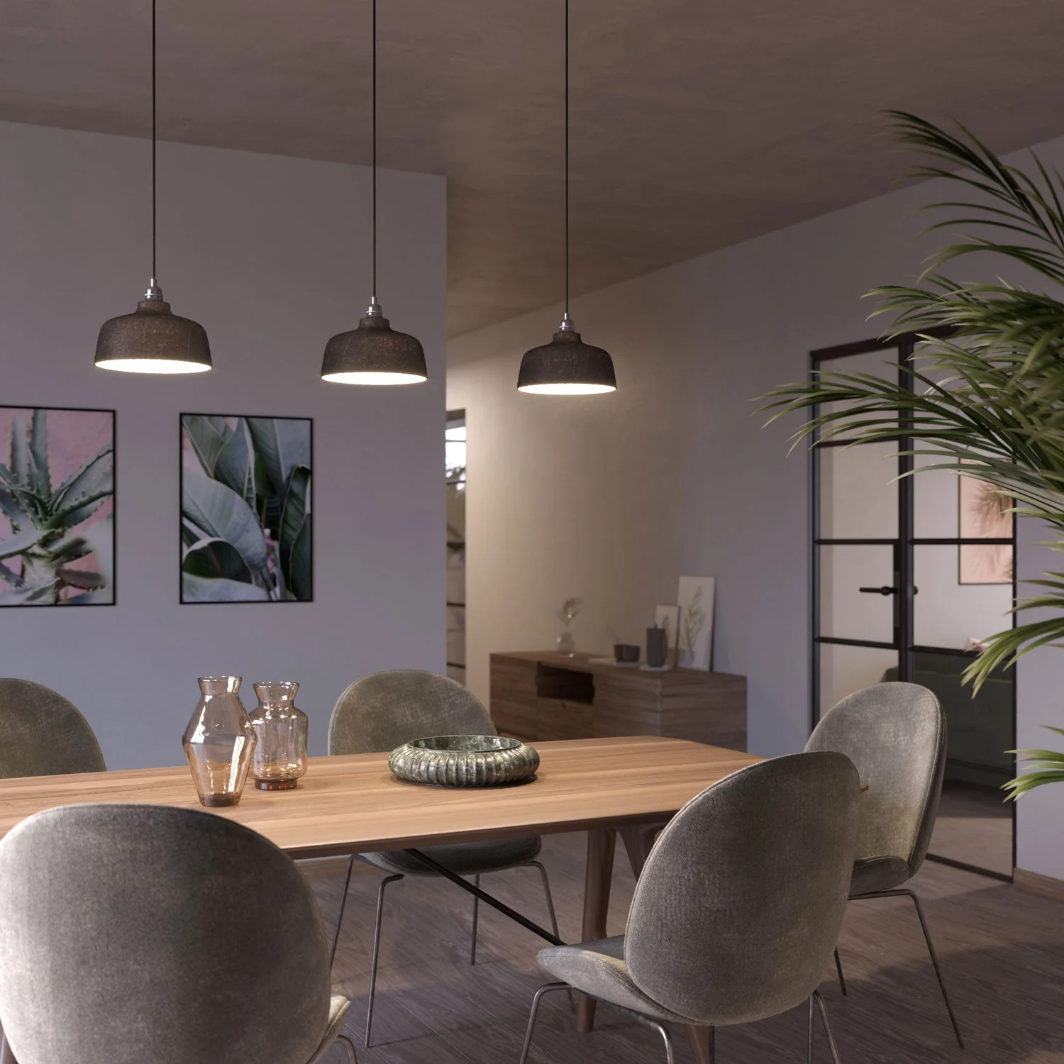 Pendant lamp complete with fabric cable, Coppa ceramic lampshade and metal fittings - Corten effect - Image 2