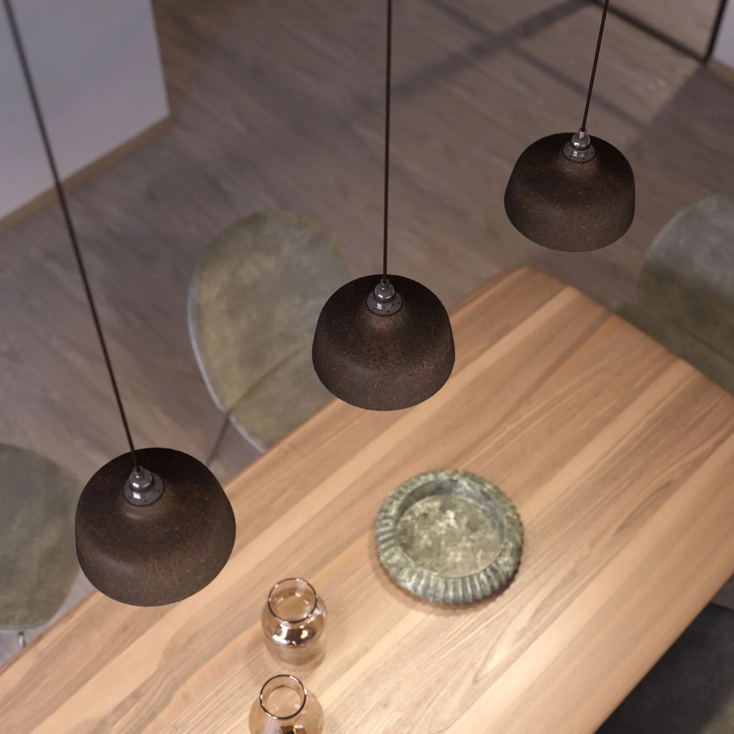 Pendant lamp complete with fabric cable, Coppa ceramic lampshade and metal fittings - Corten effect - Image 3