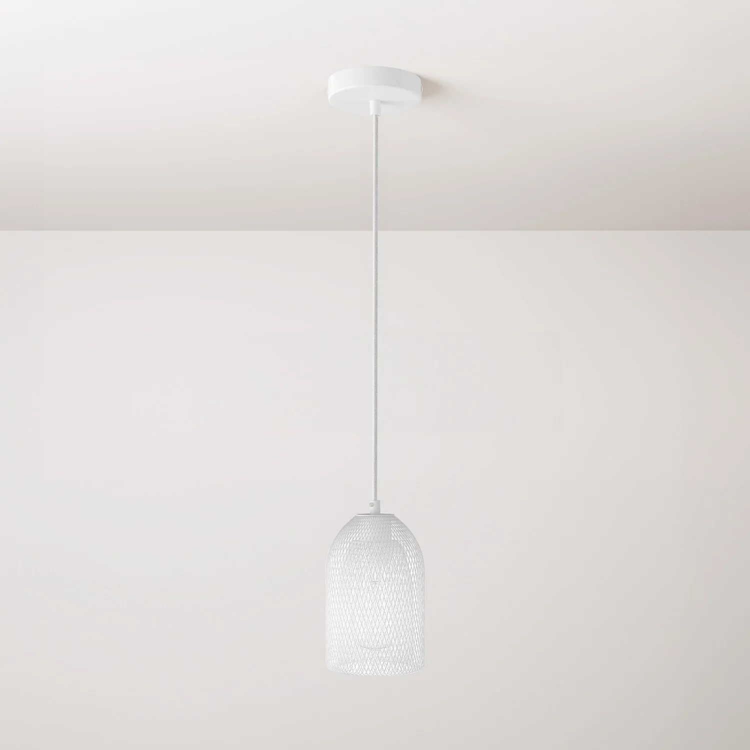 Pendant lamp complete with fabric cable, Ghostbell lampshade and metal finishes - White