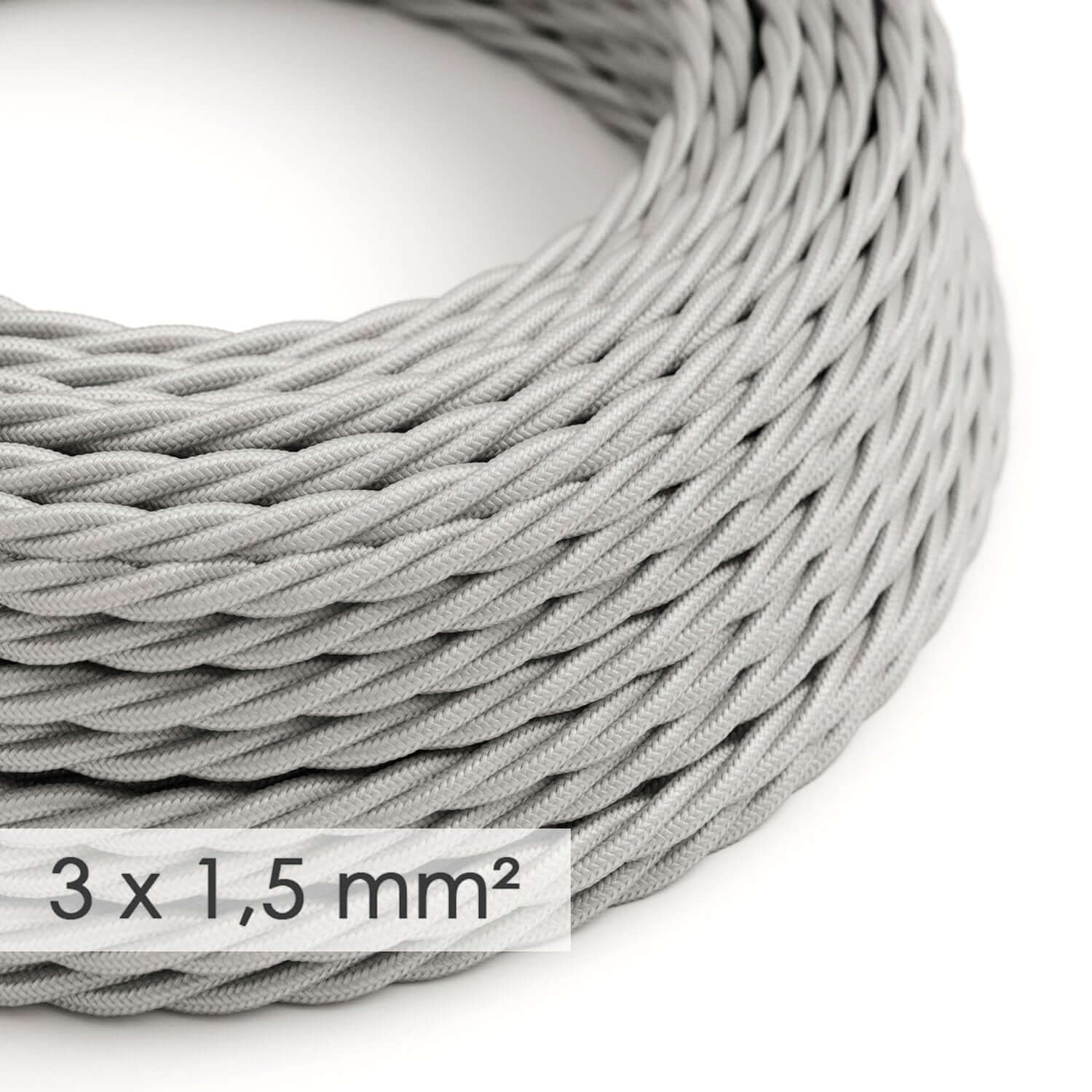 Large-section electric cable 3x1.50 braided – silver silk-effect fabric TM02