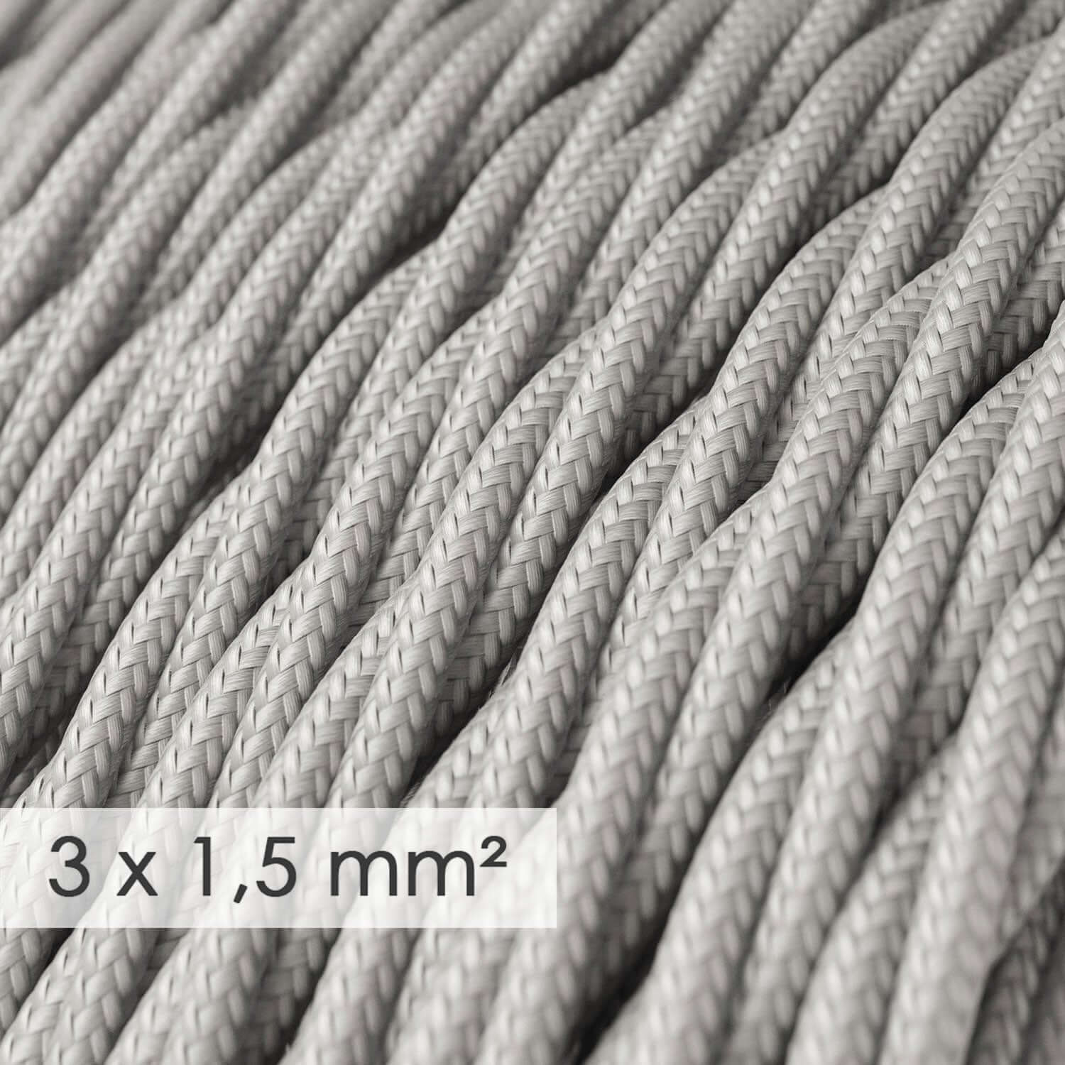 Large-section electric cable 3x1.50 braided – silver silk-effect fabric TM02 - Image 2