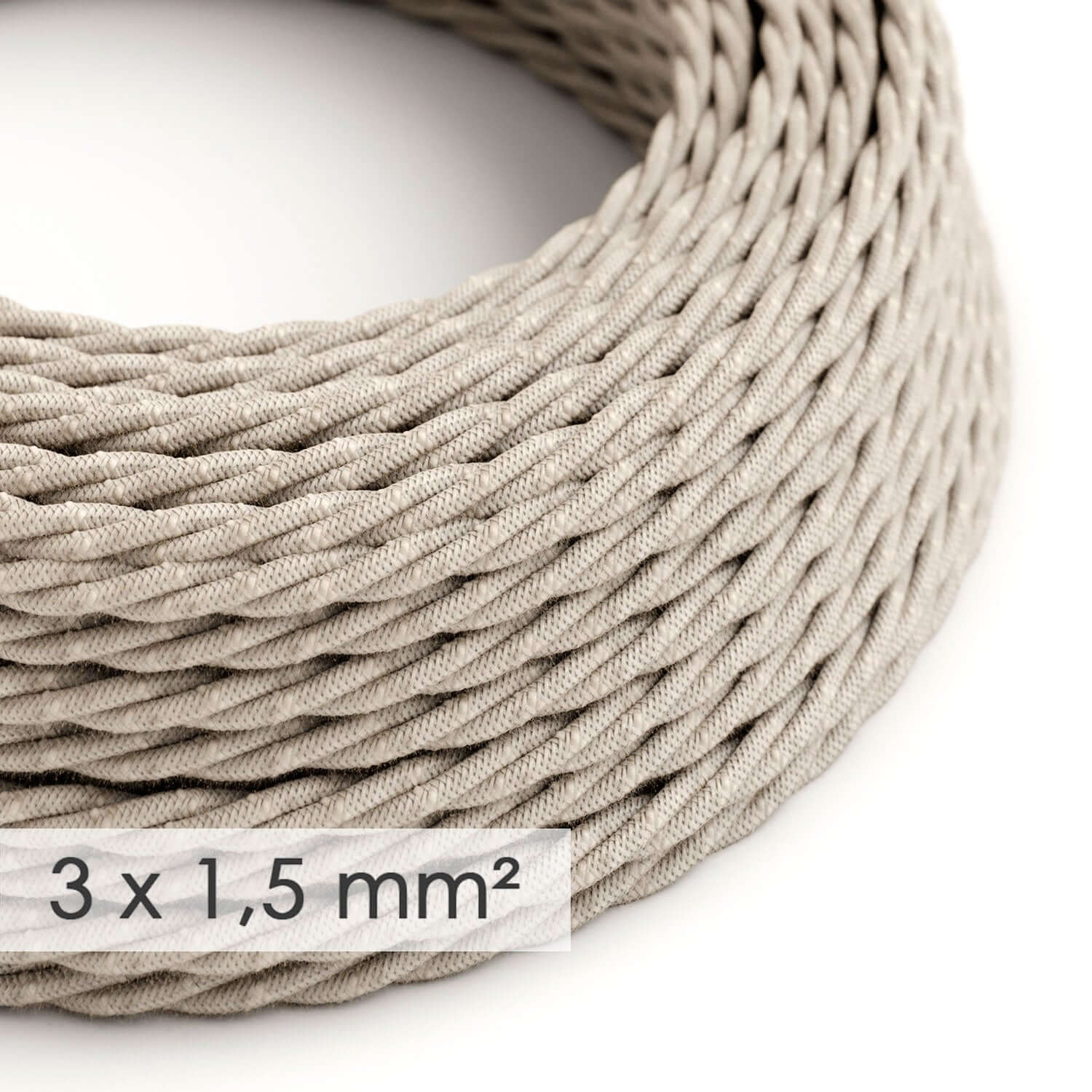 Large-section 3x1.50 braided cable - natural linen Neutral TN01