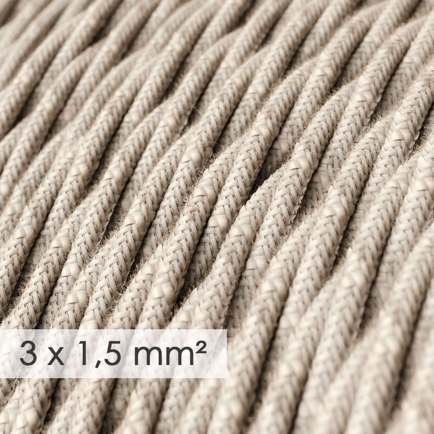 Large-section 3x1.50 braided cable - natural linen Neutral TN01 - Image 2