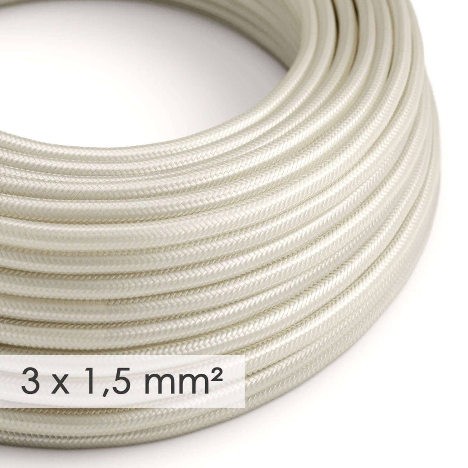 Large section electric cable 3x1.50 round – silk effect fabric Ivory RM00