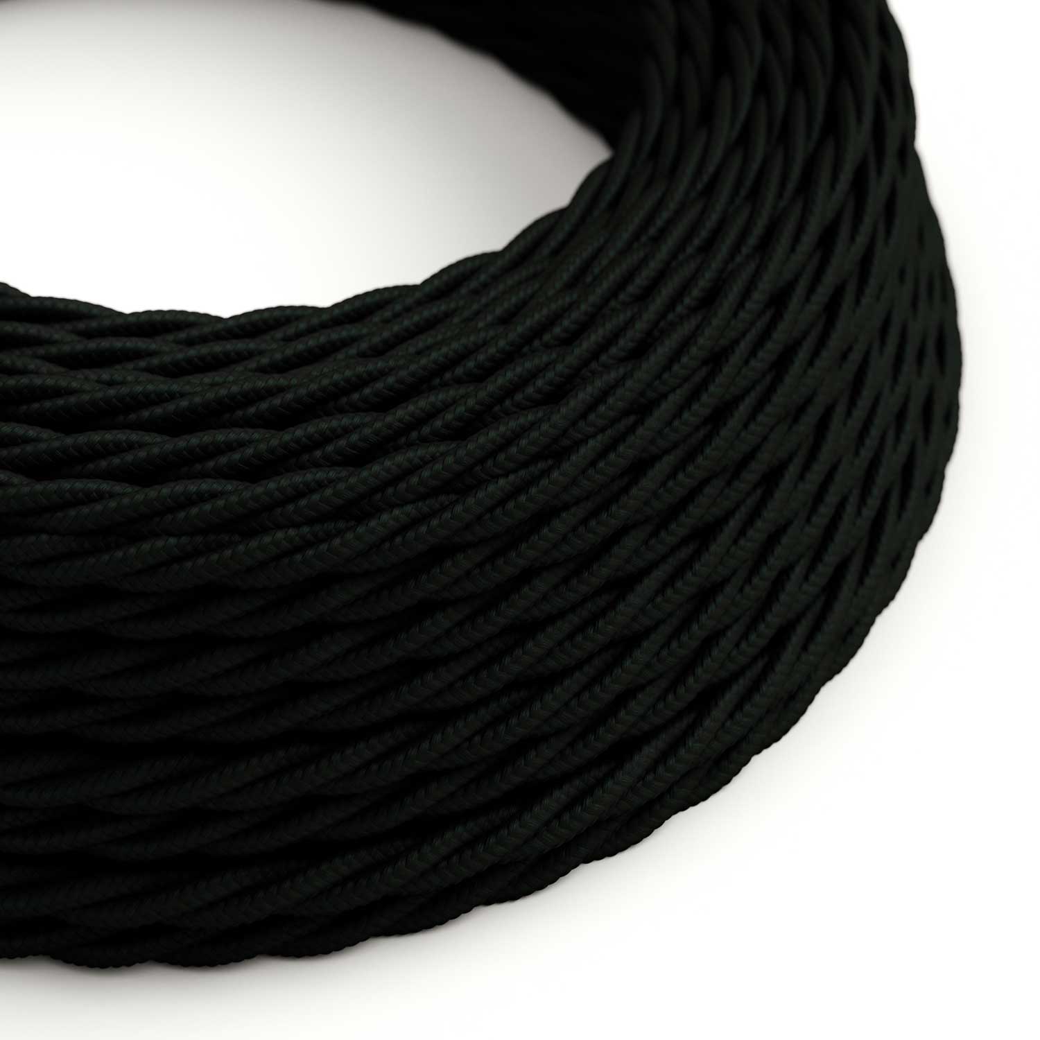 Glossy Carbon Black Textile Cable - The Original Creative-Cables - TM04 braided 2x0.75mm / 3x0.75mm