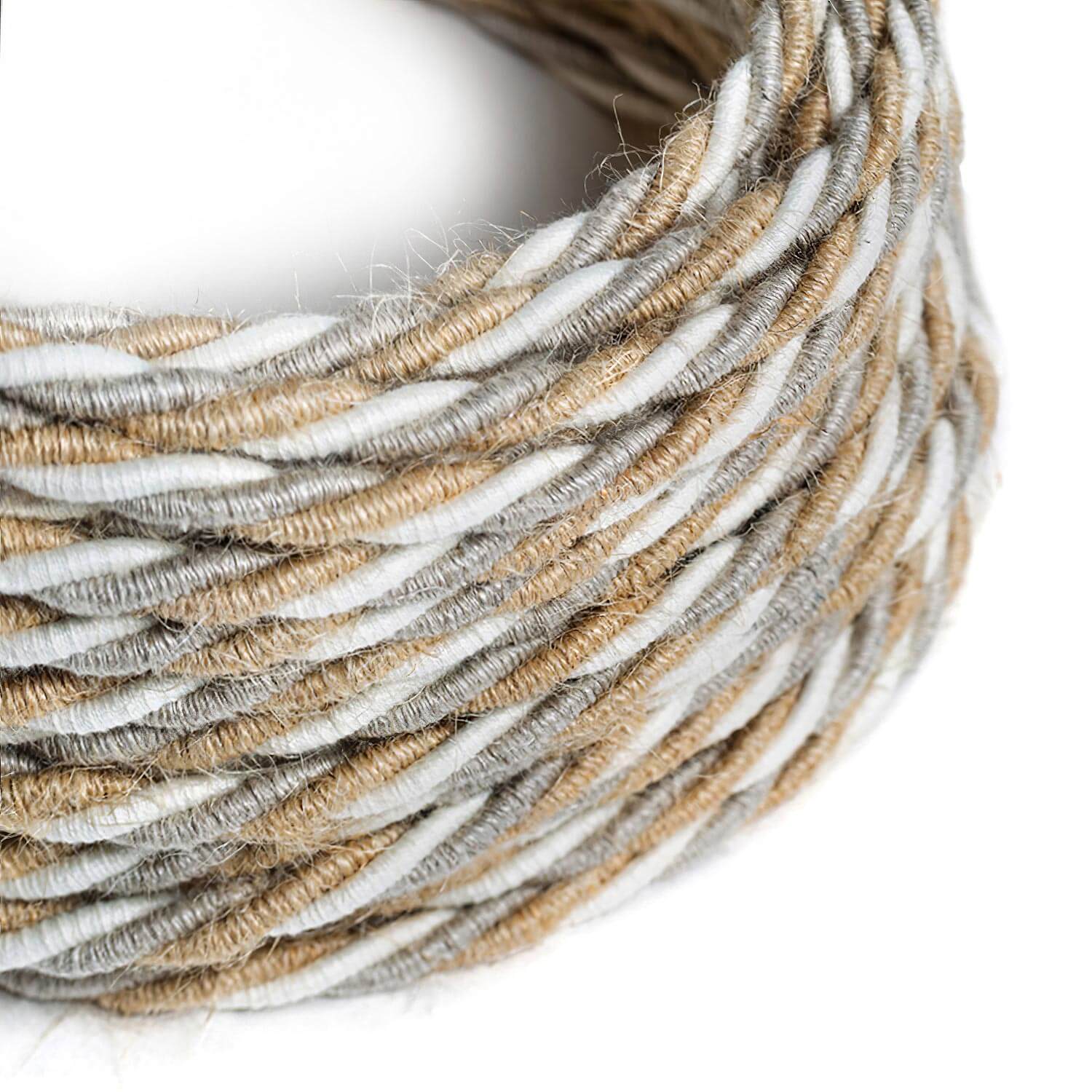 Braided cable for lighting in cotton, jute and linen Country - The Original Creative Cables, for DIY lamps - TN07