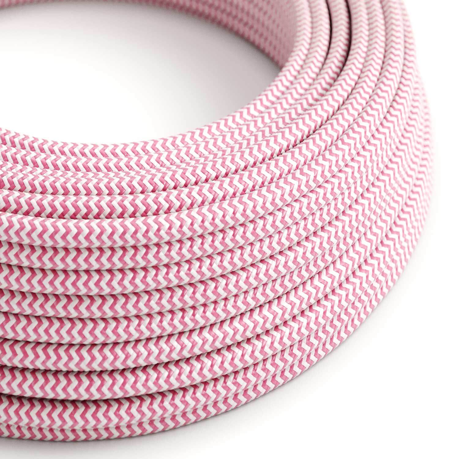 Cable for lighting, glossy Fuchsia Pink and Optical White ZigZag - The Original Creative Cables, for modern lamps - RZ08