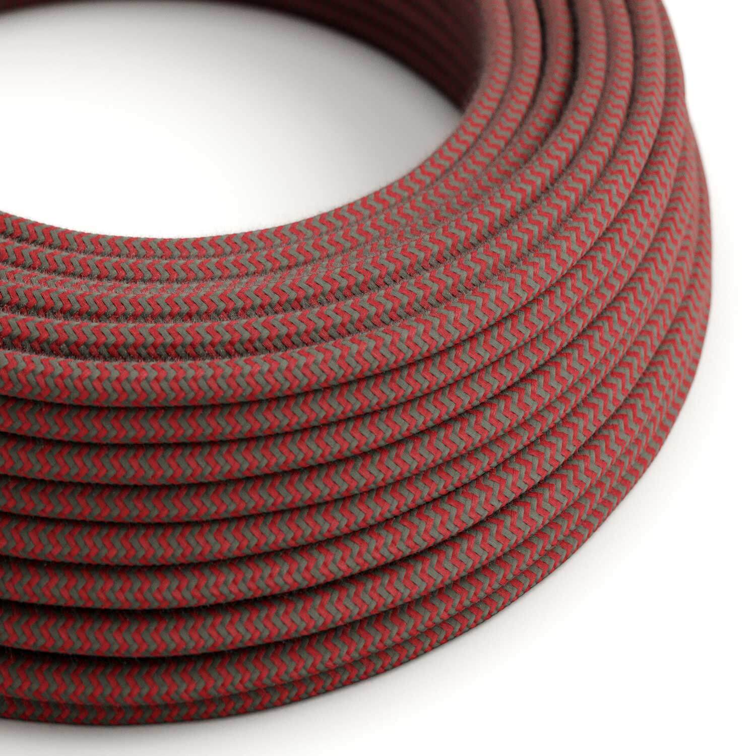 Lighting cable in Fire Red and Stone Grey cotton - The Original Creative Cables, ideal for unique lamps - RZ28