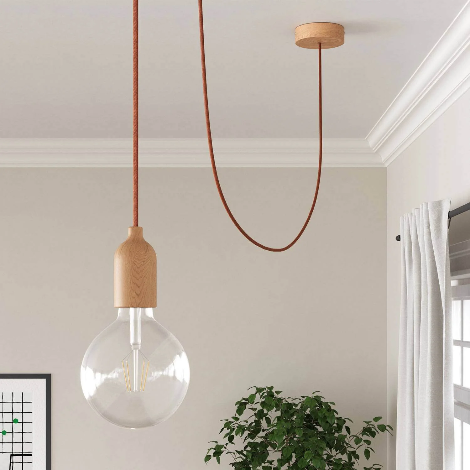 Jute lighting cable in Orange Clay - The Original Creative Cables, for pendant and wall lamps - RN27 - Image 4