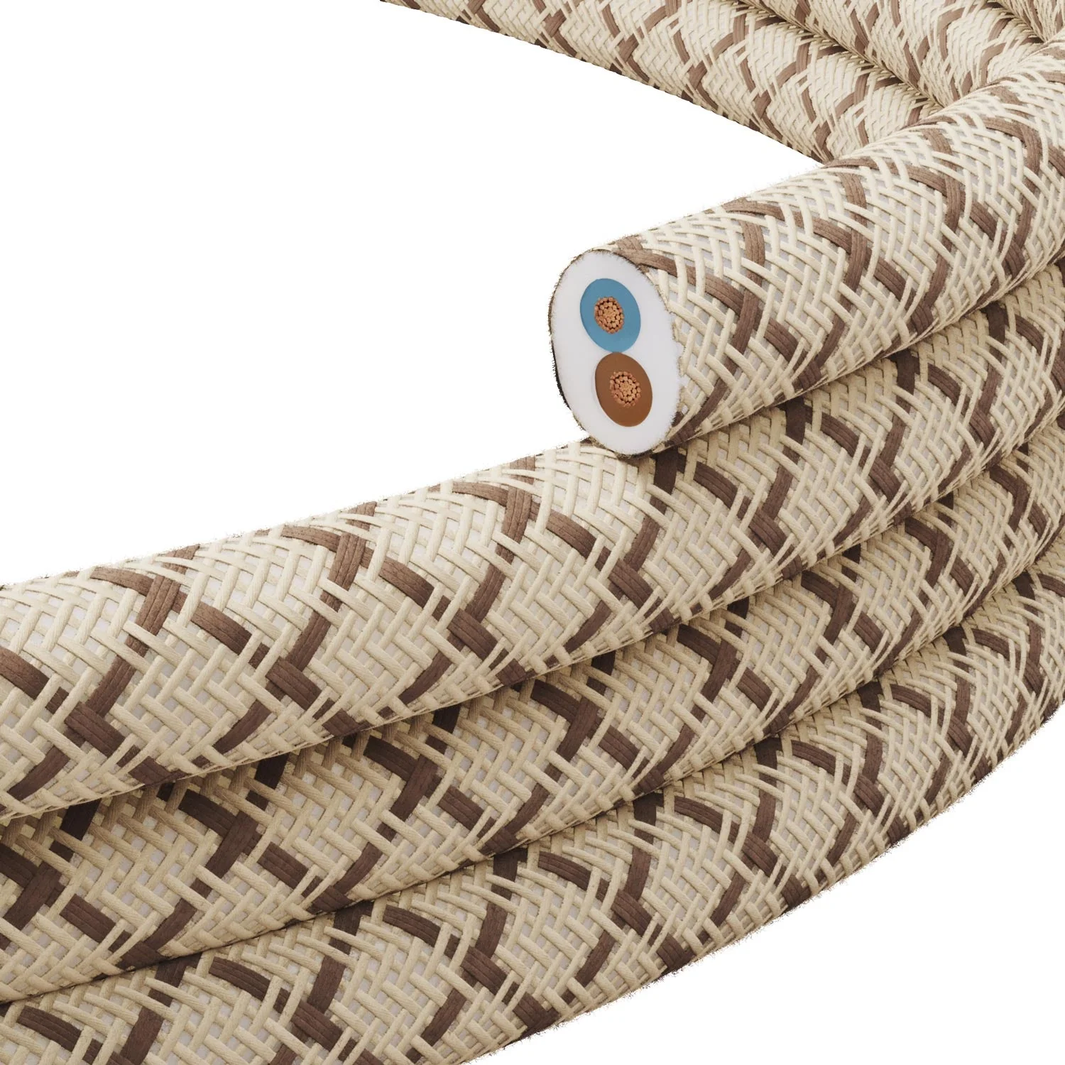 Flat textile Cord Linen Bark and Beige Diamond - PD63