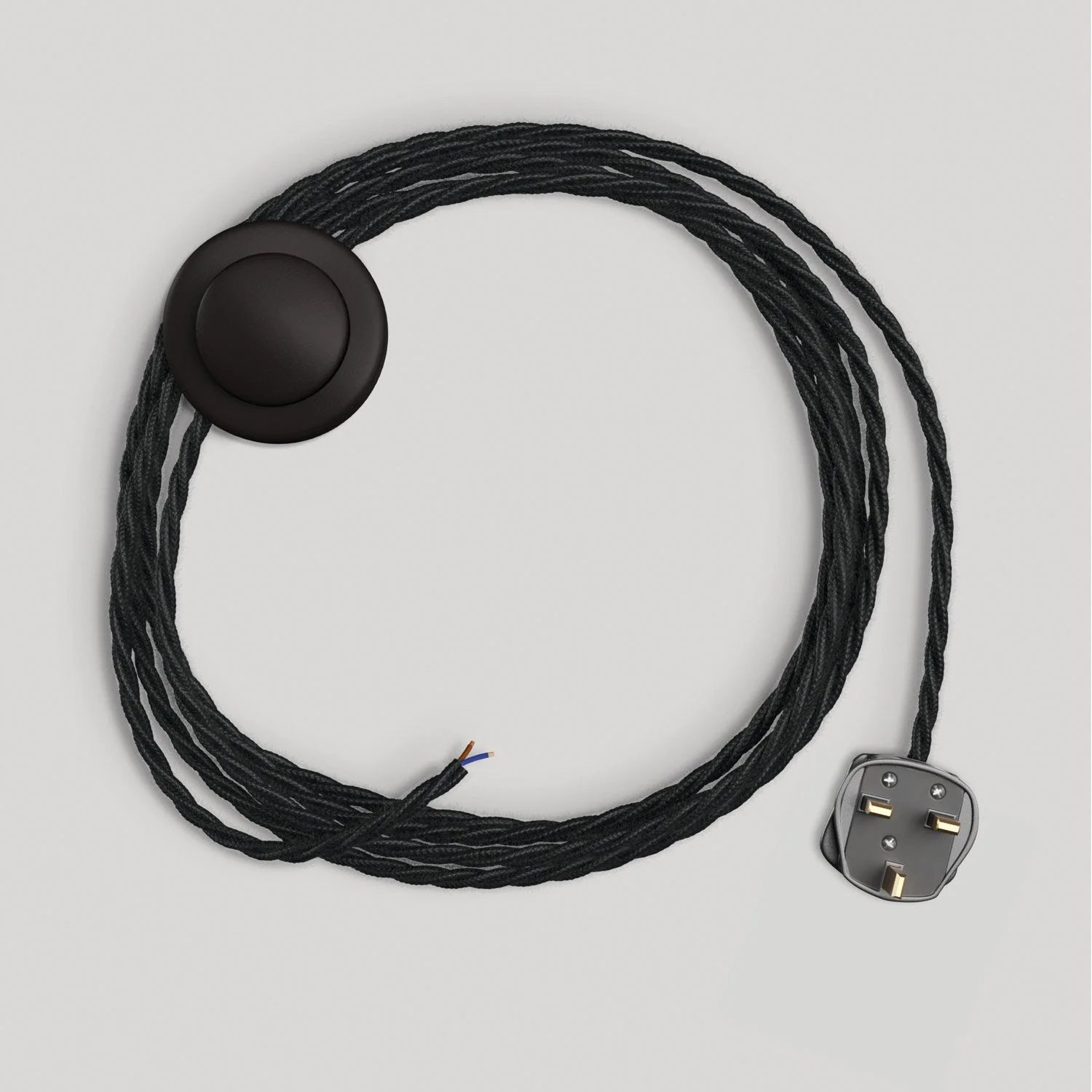 Wiring for lamp with 3 m black braided cable and UK plug