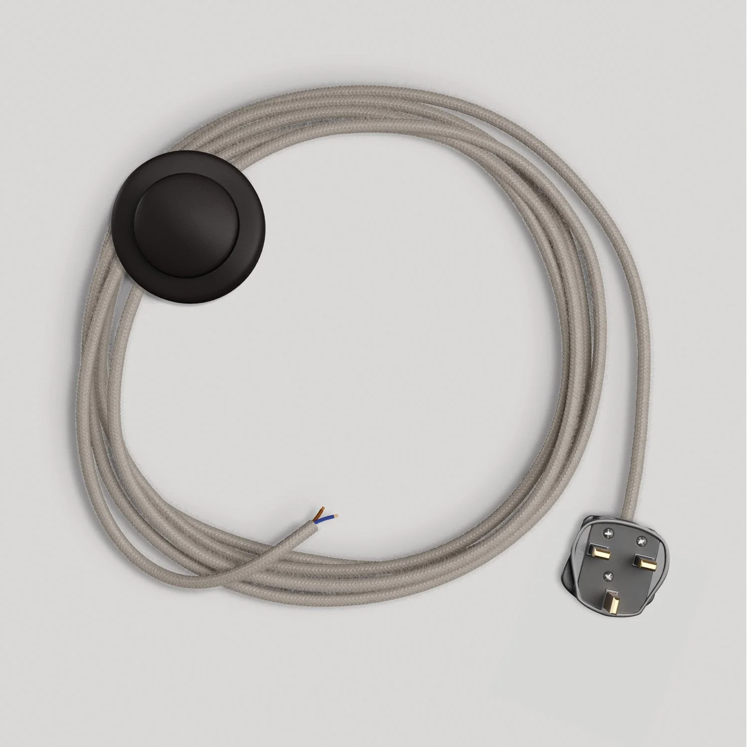 Wiring for lamp with 3 m taupe grey cotton cable and UK plug