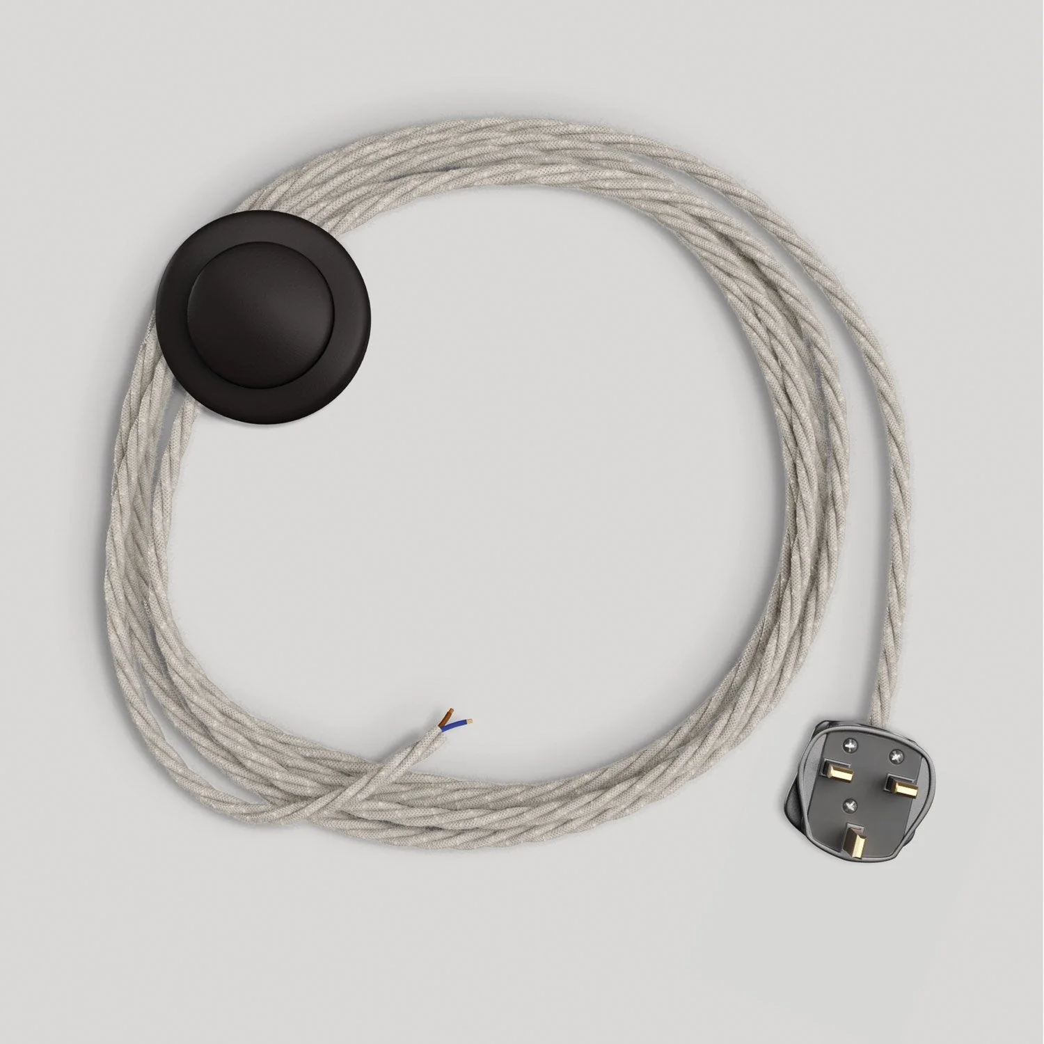 Wiring for lamp with 3 m white braided cable and UK plug