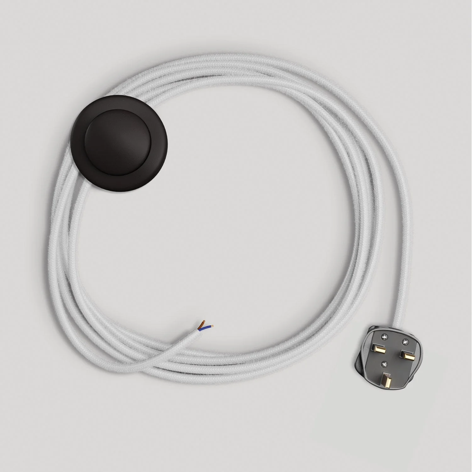 Wiring for lamp with 3 m white cotton cable and UK plug