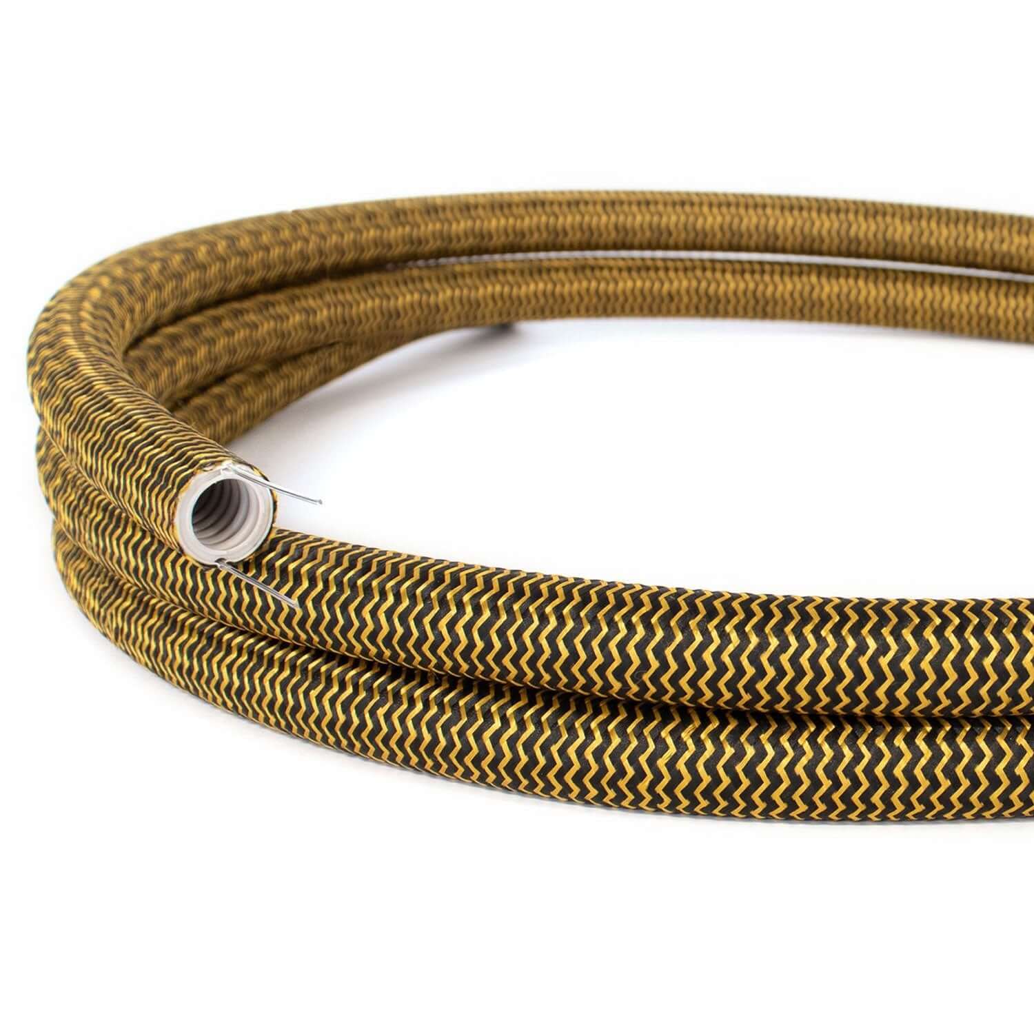 Creative-Tube, diameter 20 mm, covered in RZ24 Gold and Black Silk Effect fabric, mouldable conduit