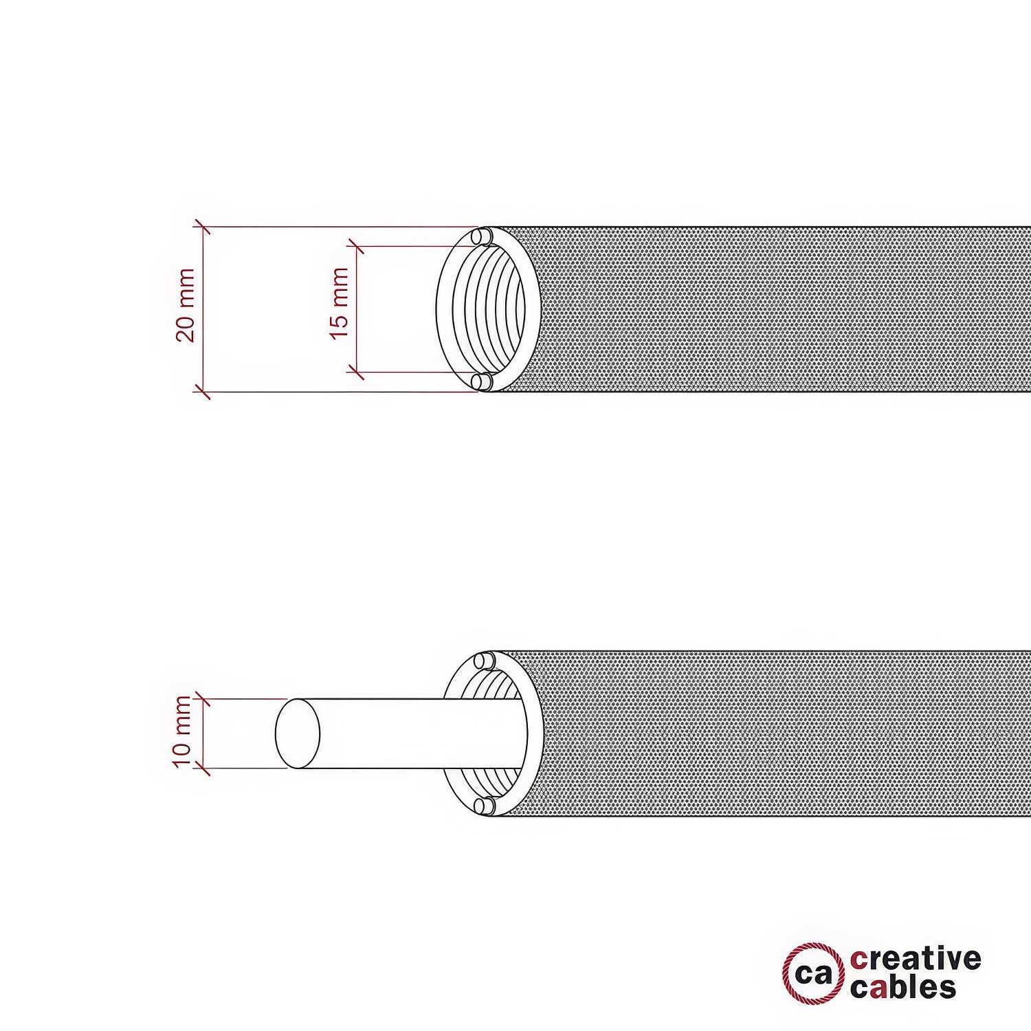 Creative-Tube flexible conduit, Red Rayon RM09 fabric covering, 20 mm diameter - Image 5