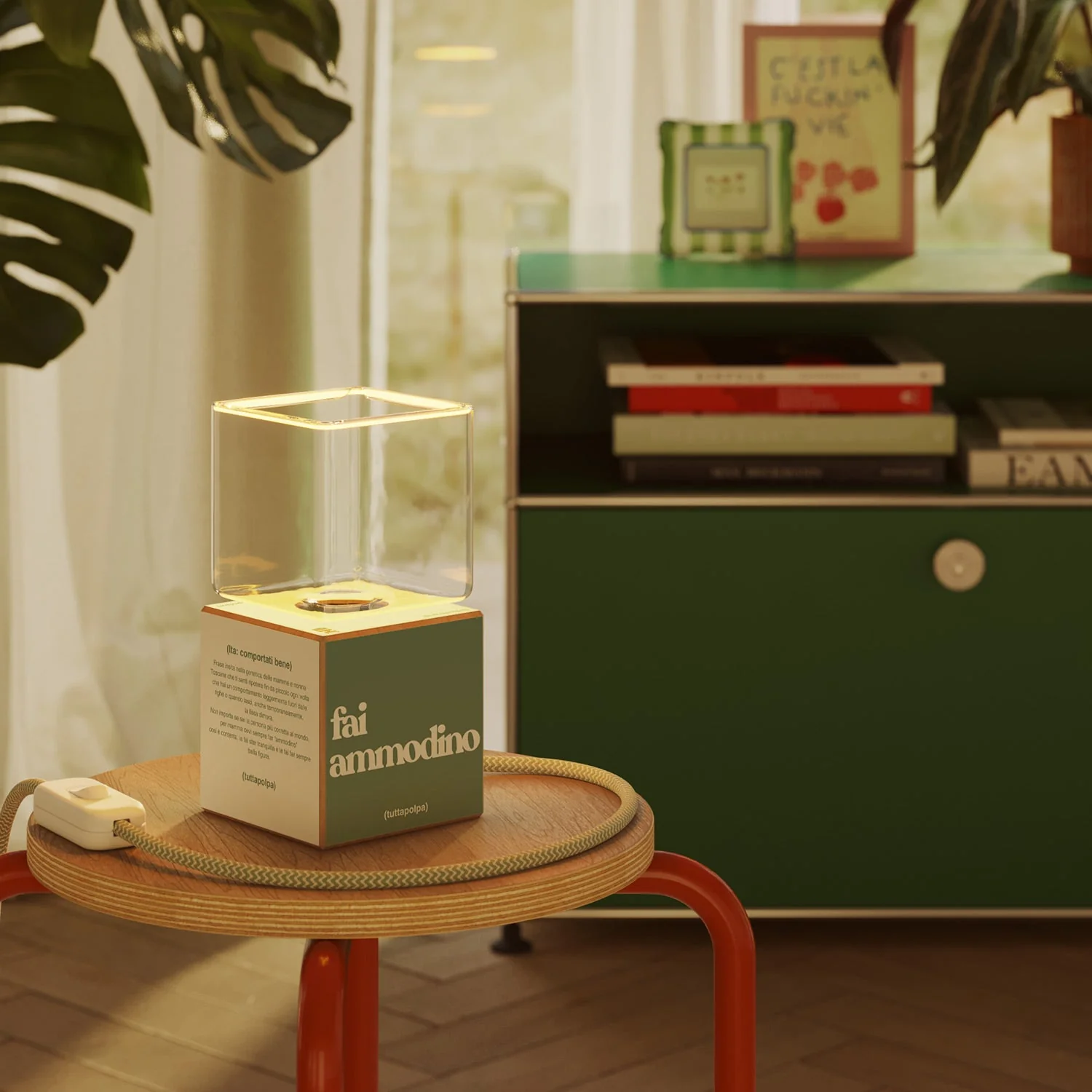 Cubetto table lamp with US plug, "Fai ammodino" Ghost bulb - Tuttapolpa - Image 2
