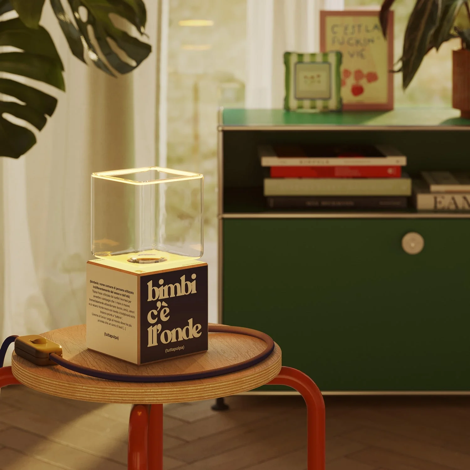 Cubetto table lamp with US plug, "Bimbi c’è l’onde" Ghost bulb - Tuttapolpa - Image 2