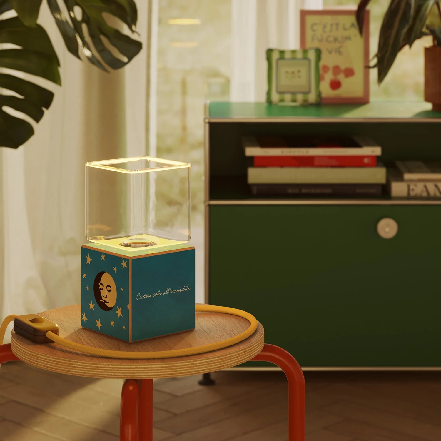 Cubetto table lamp with US plug, "La luna" Ghost bulb - Santomanifesto - Image 2